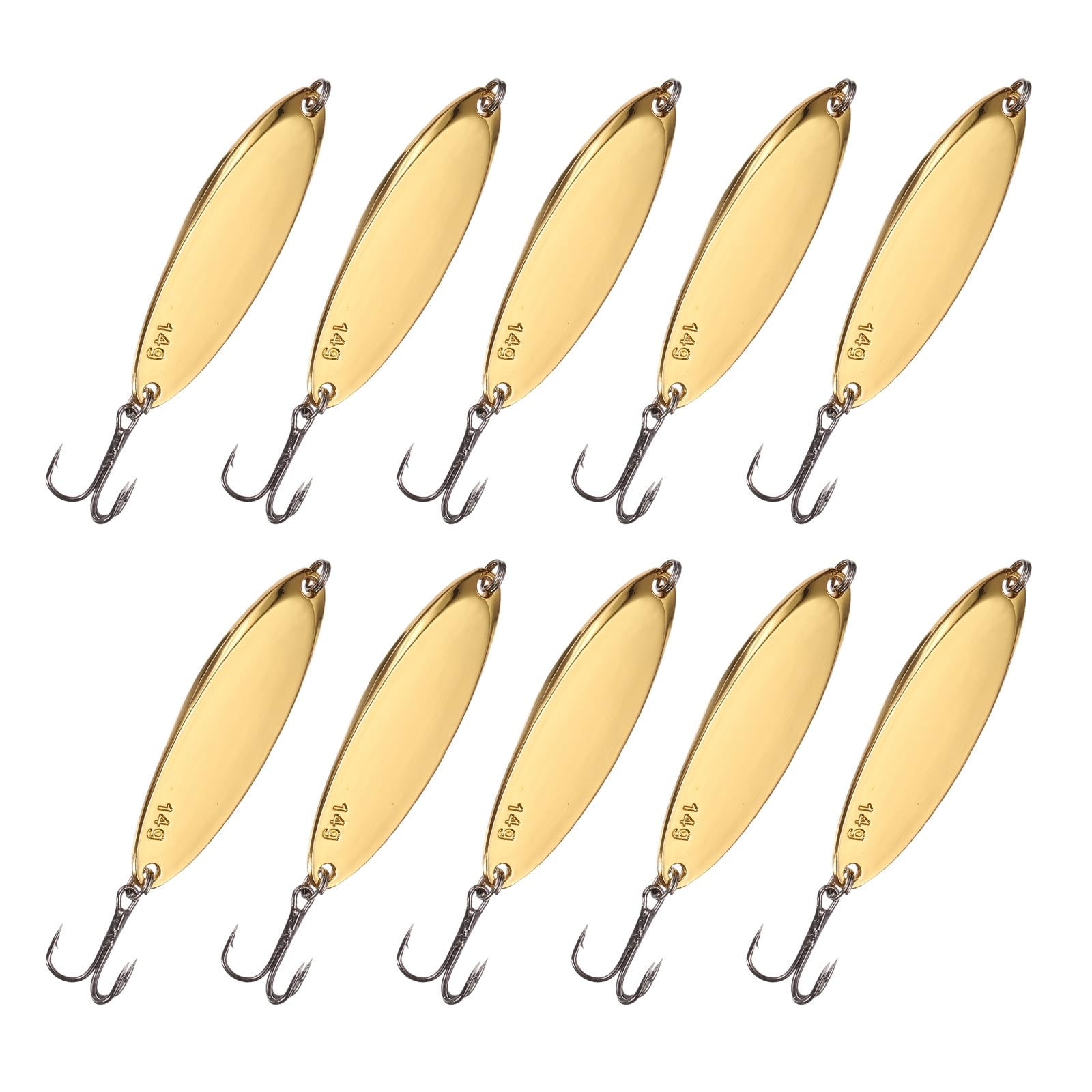 YELARXI Fishing Spoons Lures, Metal Saltwater Treble Trout Lures Jigging Spoon with Treble Hooks Casting Spinner Baits 10 Pcs & 1/2oz & Gold - Fitting for (Freshwater/Salmon/Bass/Trout)