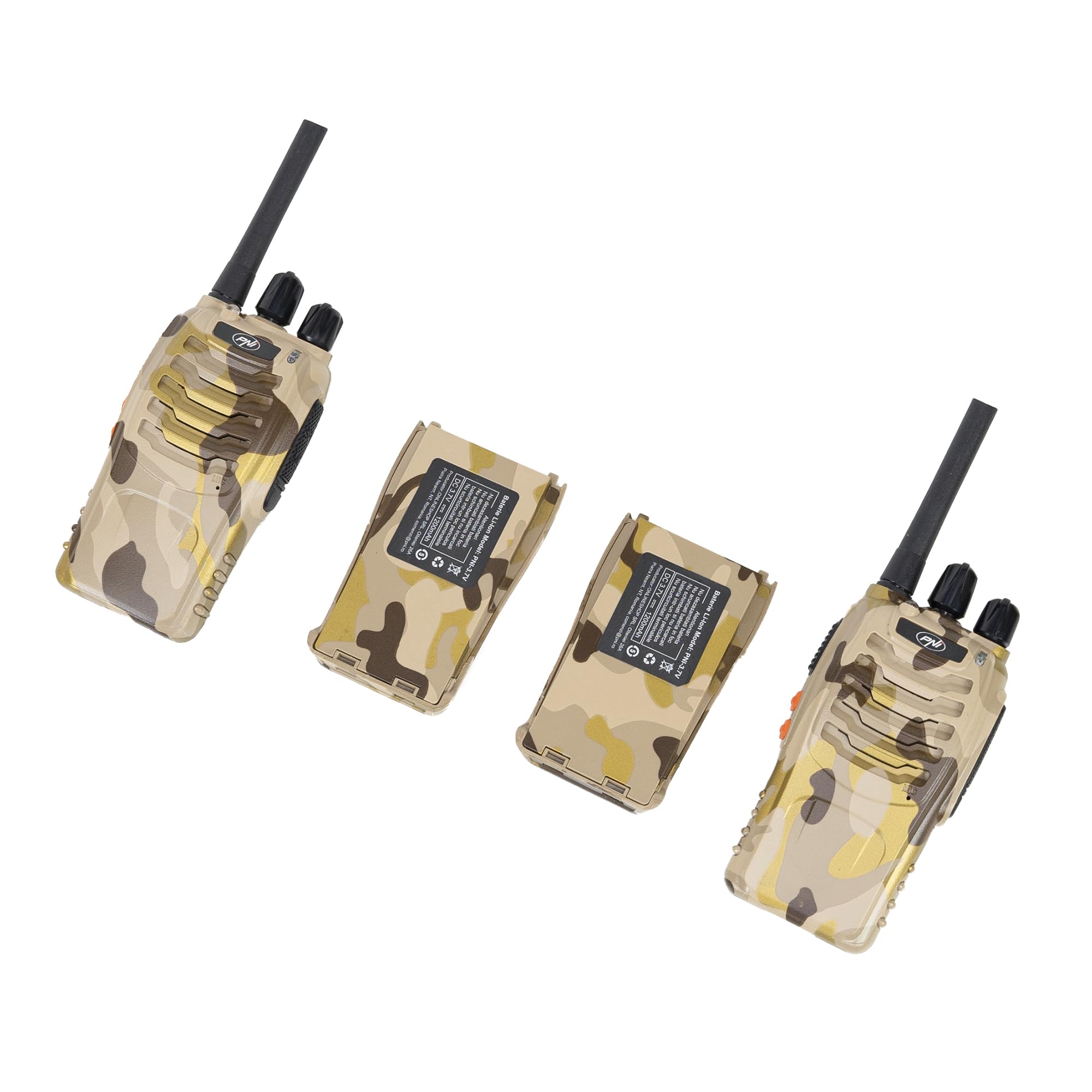 Przenośna stacja radiowa PNI PMR R40 Camo, zestaw 2, 0,5 W, 16 programowalnych kanałów, 16 tonów PMR i 50 CTCSS oraz 104 DCS, ASQ, TOT, monitor, programowalny, akumulatory 1200 mAh, ładowarki i słucha