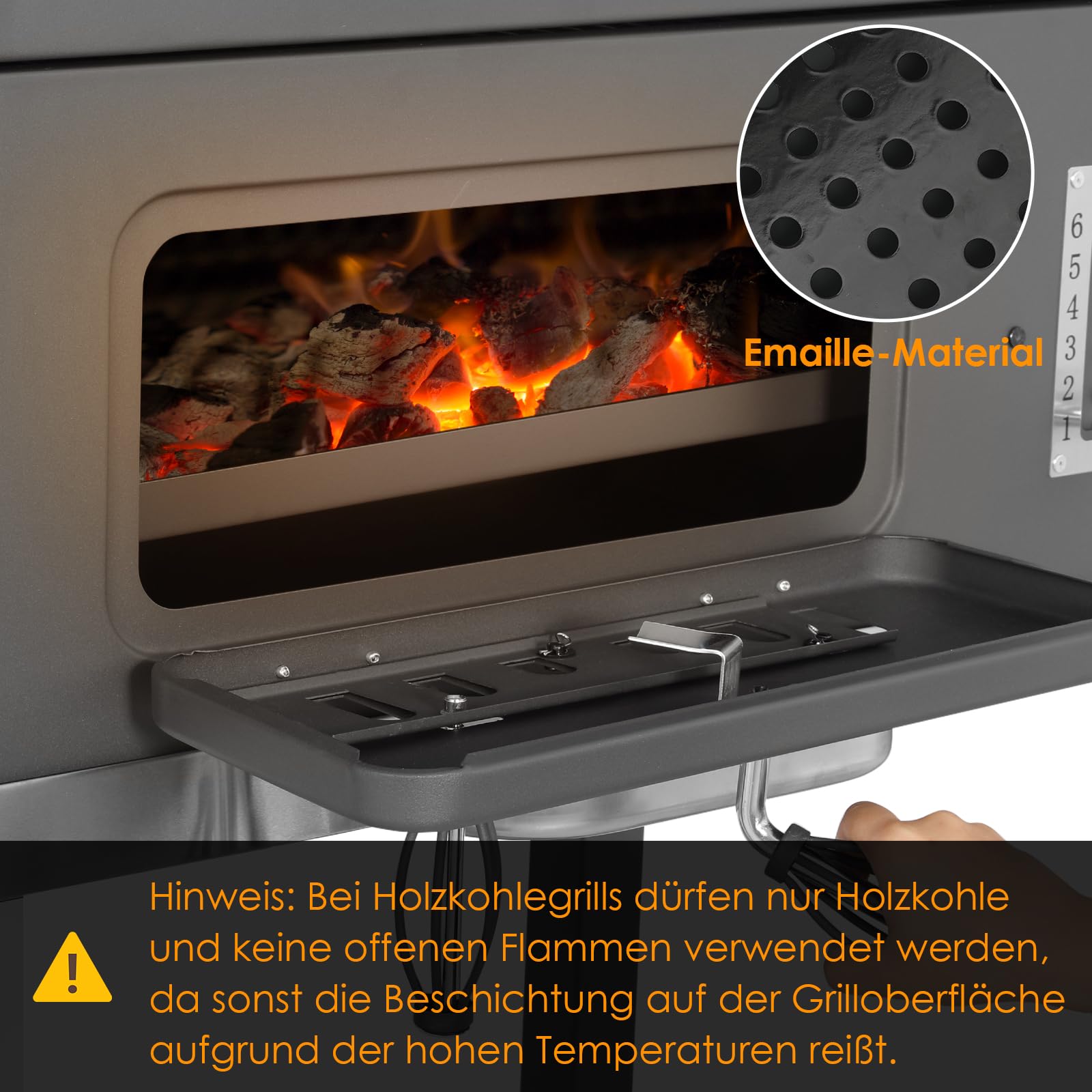 TLSUNNY Holzkohlegrill Grillwagen XXXL mit Deckel, Schornstein, Thermometer | BBQ Grillwagen Holzkohle mit Ablage, 2PCS Räder, Höhenverstellbar Kohlegrill Groß, BBQ Smoker für Camping und Garten, Grau