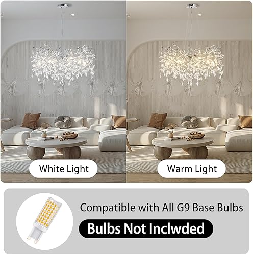 Miniatura 3 de YUYI Candelabros modernos de cristal para comedor, ramas de árbol plateado, lámpara redonda de lujo con gotas de lluvia de techo alto, lámpara