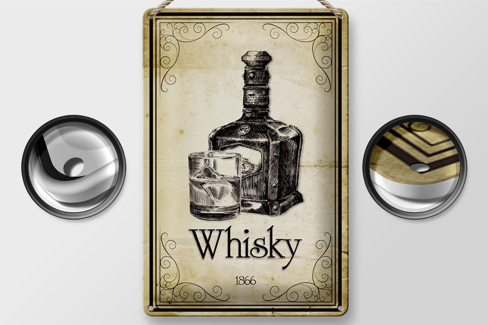 Targa In Metallo Vintage Whisky - Poster Da Parete In Alluminio Con Cornice Effetto Legno, 40,6 X 30,5 Cm, Decorazione Per Interni/Esterni - 2