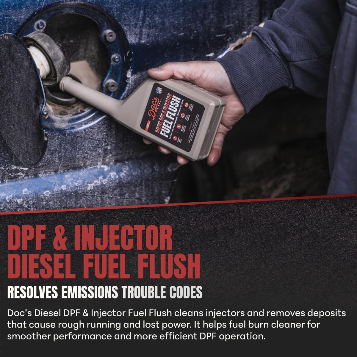 Doc's Diesel DPF & Injector Fuel Flush – Diesel System Cleaner for All Diesel Engines | Cleans DPF, Injectors & Turbo | One-Tank Fuel System Flush – 12 oz (1 Pack)