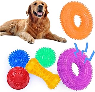 TPR Rubber Puppy Teething Chew Toys,6 Pcs Dog Squeaky Toys Pet Squeaky Balls for Small Medium Dogs Interactive Durable Bouncy Spiky Toys(Random Color)