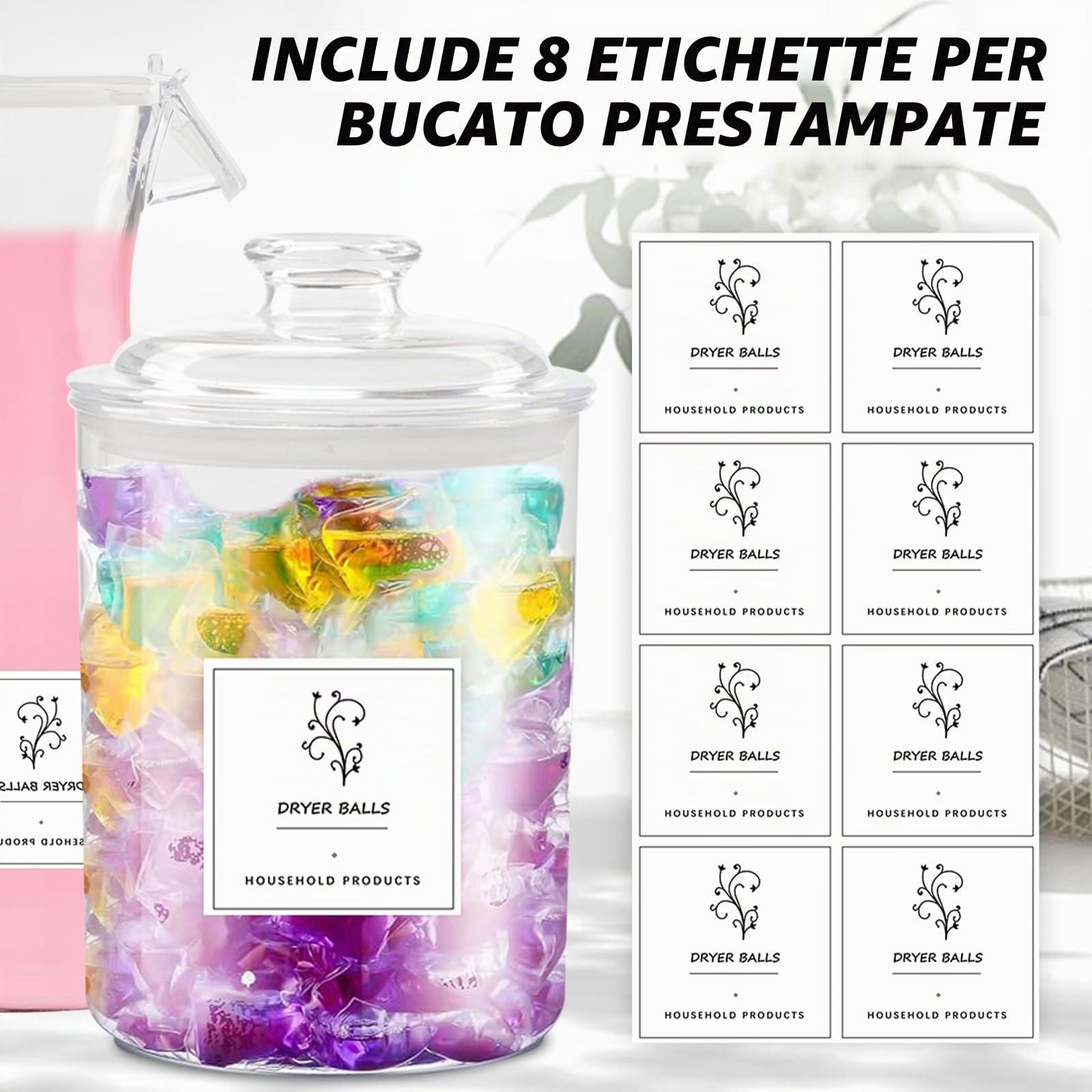 4 Pezzi Contenitore Detersivo Polvere, Grandi Contenitori per Capsule per Il Bucato, Dispenser Detersivo Lavatrice in Plastica, con Adesivi e Cucchiai per Lavaggio in Polvere, Fogli di Detersivo