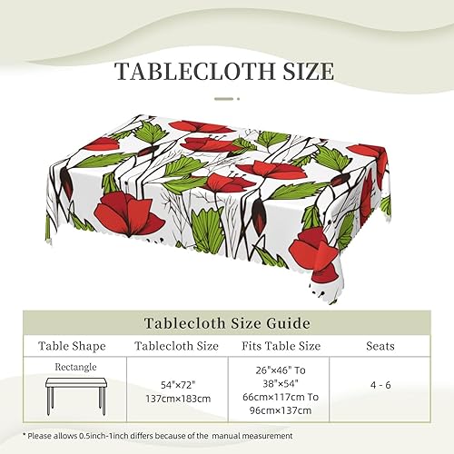 Miniatura 5 de Mantel rectangular de flores y hojas florecientes, mantel impermeable rectangular para mesas rectangulares de 6 pies, manteles de mesa para comedor