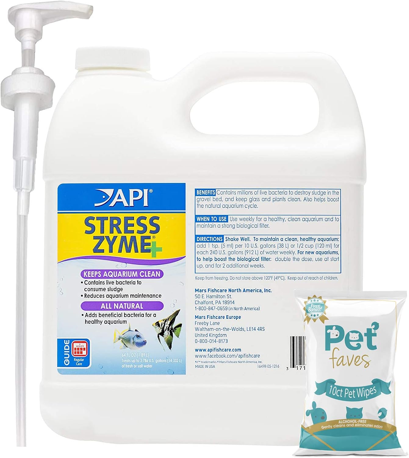 API Stress Zyme Cleaner, Freshwater and Saltwater Aquarium Water Cleaning Solution 64 OZ