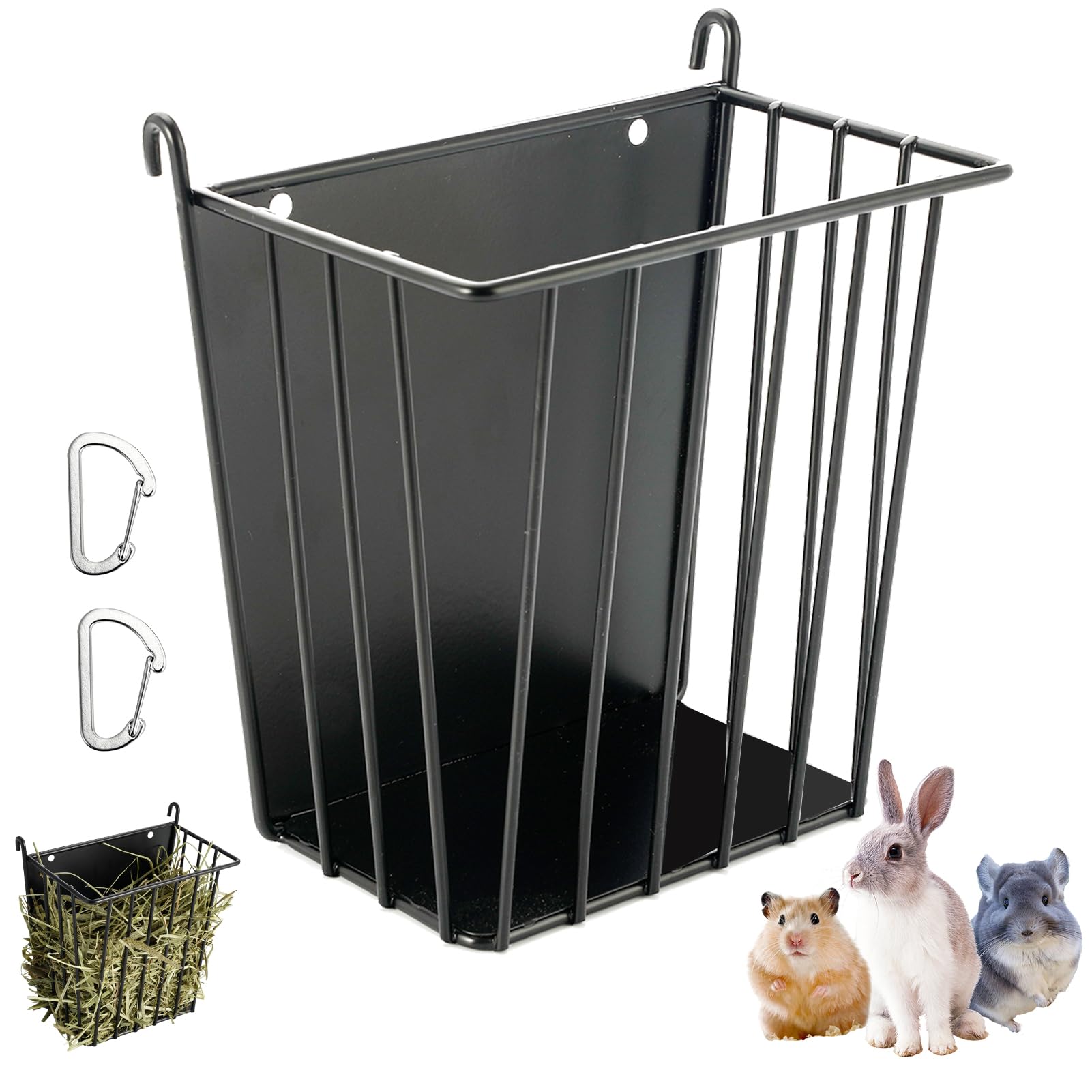 Upgrades 4pcs Hay Feeder Rabbit - Guinea Pig - Metal Frame Hay Rack with Adjustable Hook - Less Wasted - for Guinea Pig, Bunny, Chinchilla Cage Accessories - Bunny Feeder