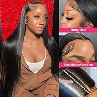 Vista 3 de PERISMODA Pelucas de cabello humano 10A 13x6 HD con encaje frontal, densidad del 180%, peluca lacia de 26 pulgadas, pelucas de cabello humano