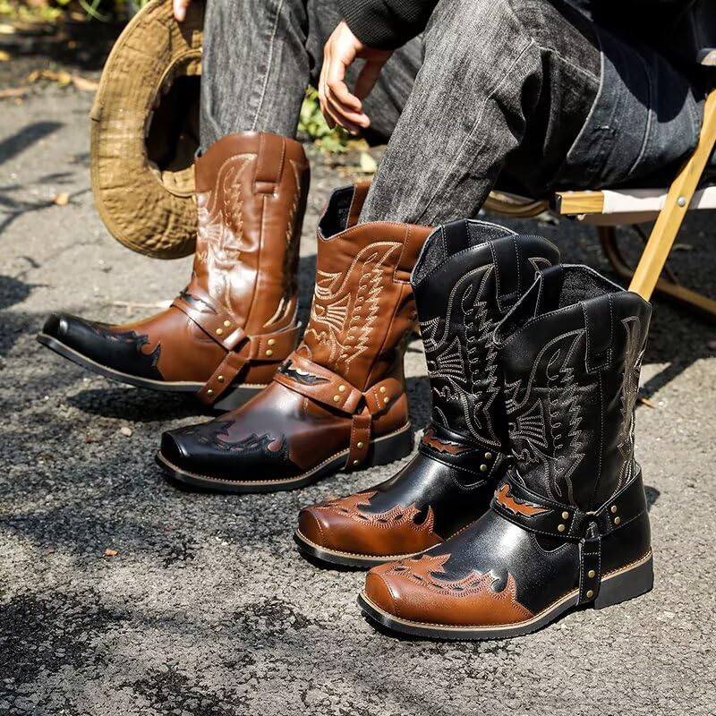 Image of Cowboy Boots for Men - Western Men's Boots with Classic Embroidered, Slip on Square Toe Boots, Slip Resistant Country Boots