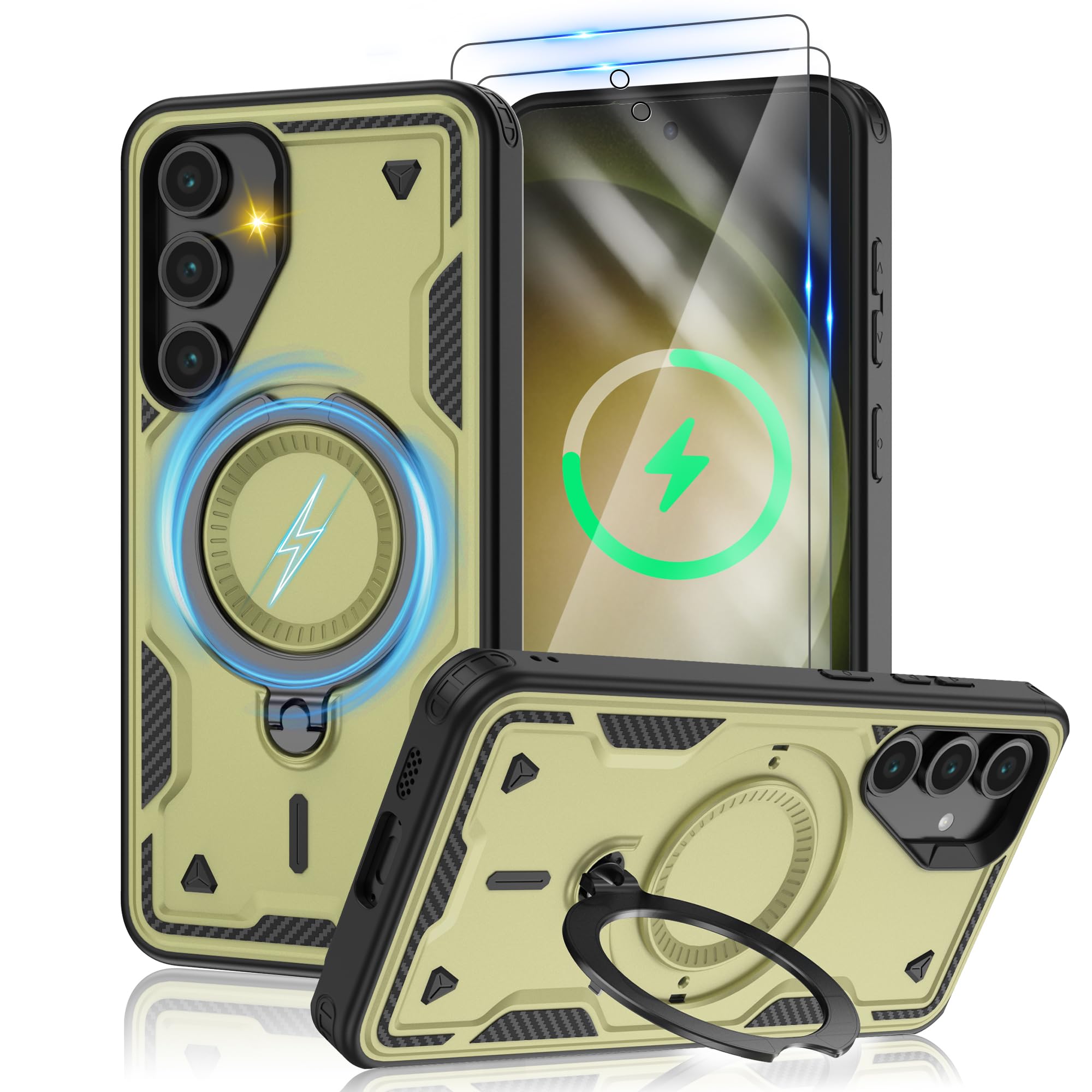 for Samsung Galaxy-S23-Case with Magsafe & [HD Screen Protector×2][Anti-Fingerprint], 360° Metal Rotated Kickstand,Militar...