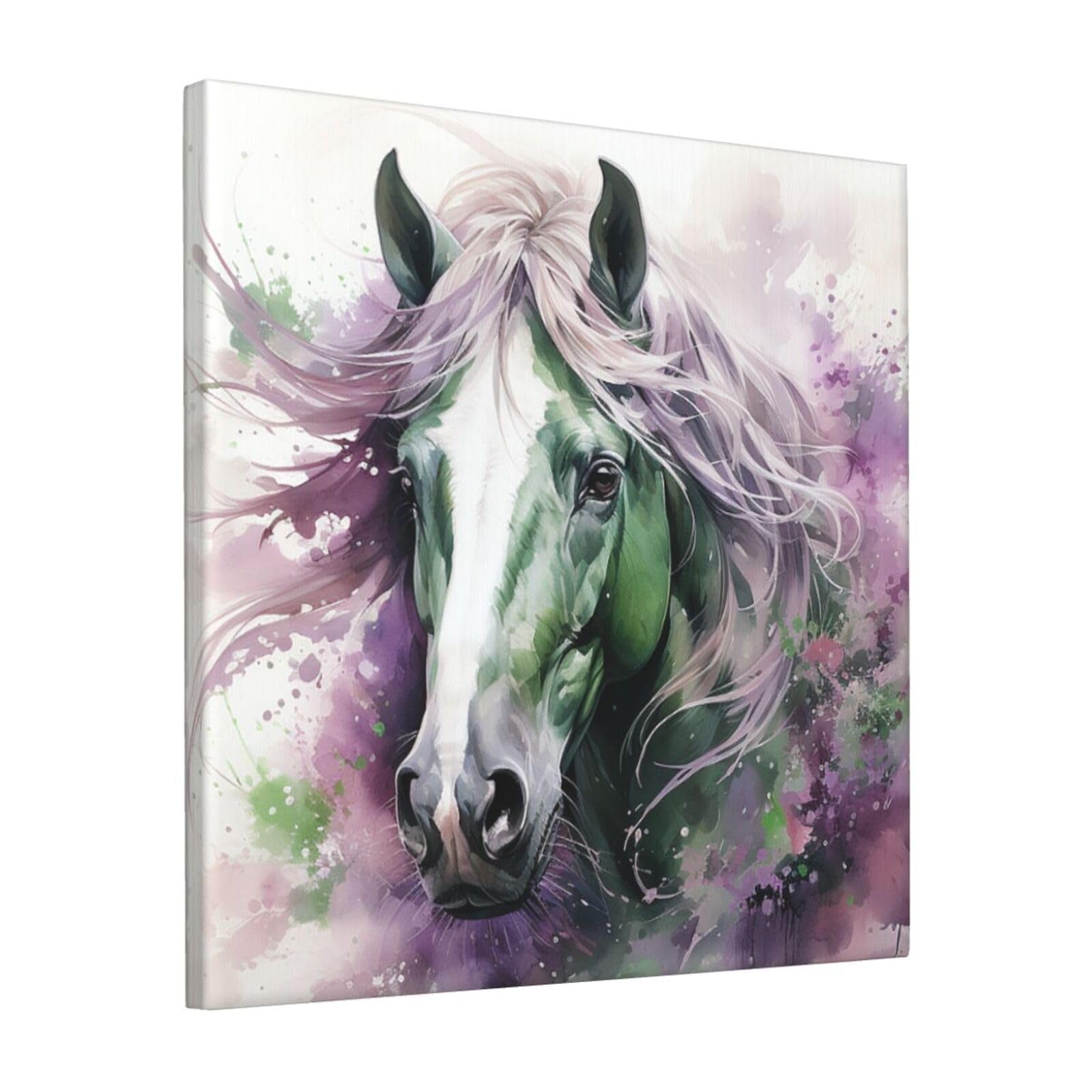 KLOPH Green Horse Canvas Wall Art for Living Room 12"x12" Modern Artwork Painting for Bathroom Hanging Canvas Prints Aesthetic Wallart for Bedroom Kitchen Office Wall Decor