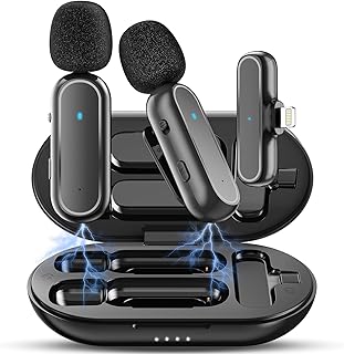 Wireless Lavalier Microphone for iPhone iPad, Clip on Lapel Mic with Noise Reduction, Ideal for Video Recording/Interview/Vlog/Presentation/YouTube/Facebook Live