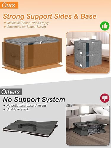 Miniatura 2 de Bolsa de almacenamiento para mantasedredones de 60 L con soporte rígido lateral e inferior, contenedor de almacenamiento de ropa apilable para