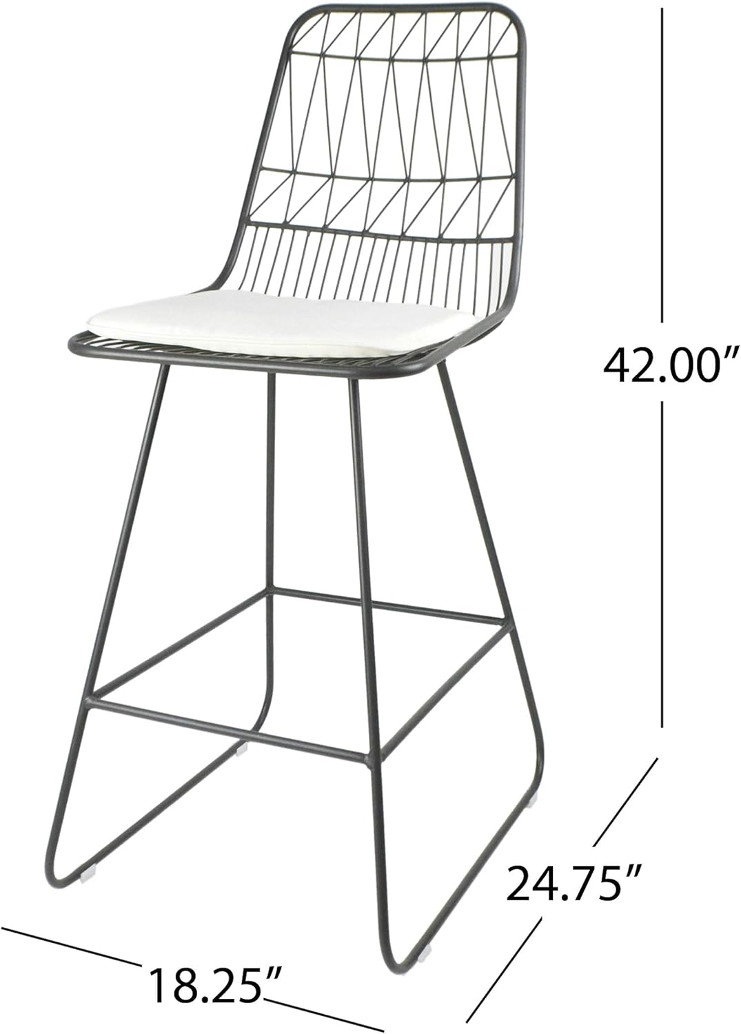 GDFStudio Christopher Knight Home Lilith Counter Stools, 26" Seats, Modern, Geometric, Gray Iron Frames with Ivory Cushion (Set of 2)