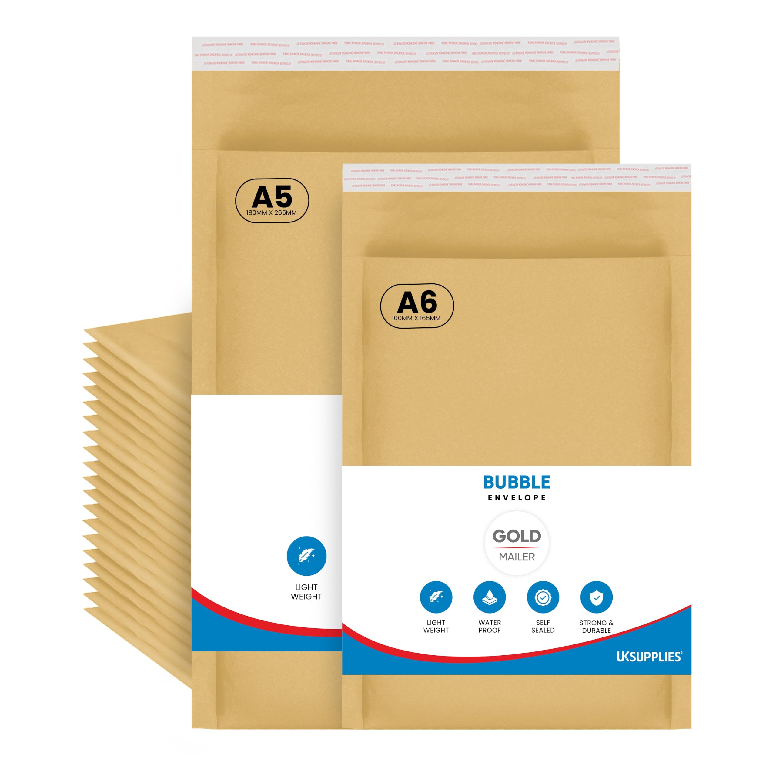 UK SUPPLIES LIMITED A6 A5 Mix Assorted Sizes (Pick Any Pack Size) Padded Gold Bubble Envelopes Peel & Seal Bags Bubble Mailer Postal Wrap Envelope Parcel Mailers for Mailing Goods, 20 Pack