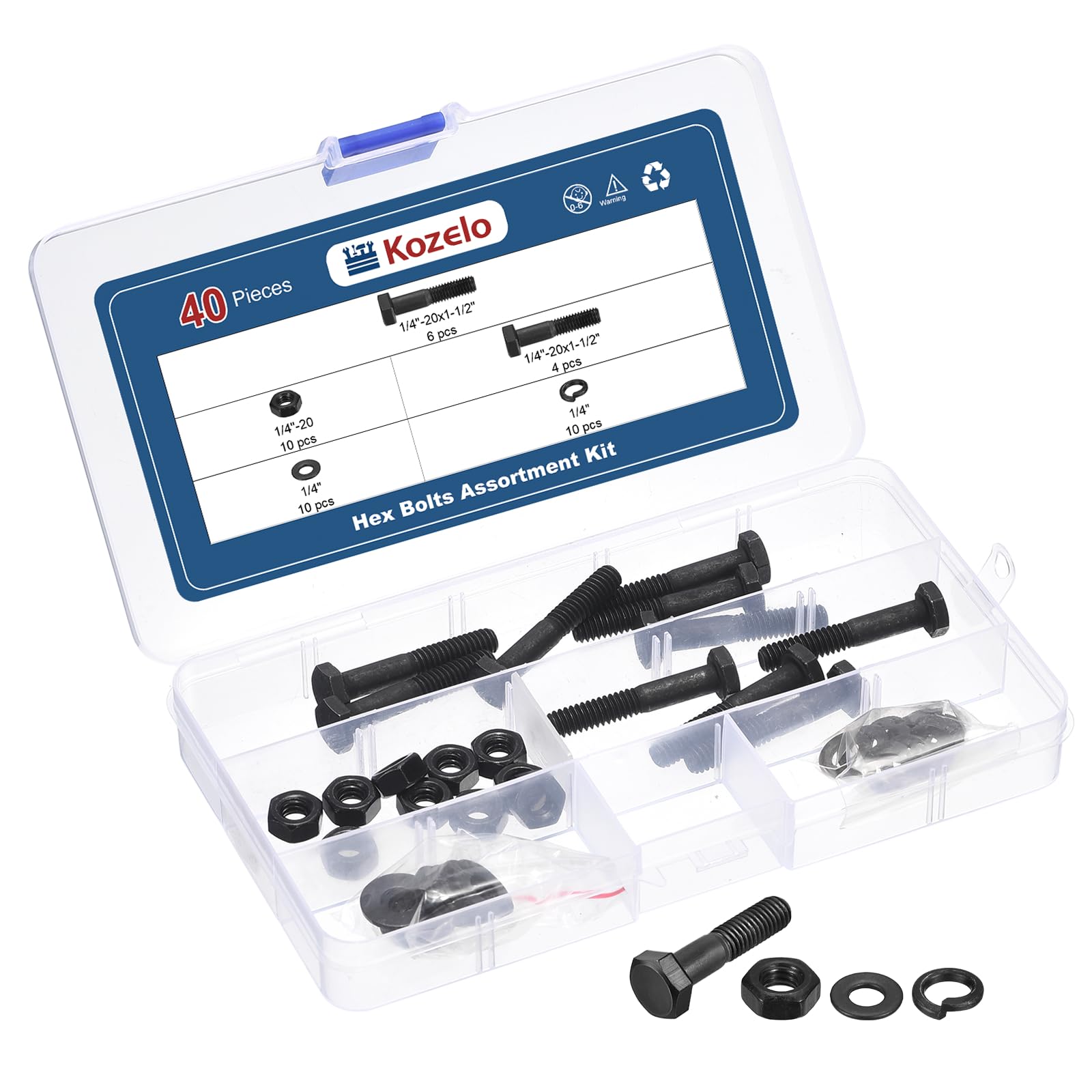 Kozelo 40 Pcs Bolts and Nuts Washers Kit