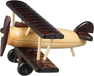 SEWACC Wooden Vintage Airplane Toy, Small Wooden Biplane Model Ornament, Wood Plane Crafts for Home Desktop Decoration, Brown