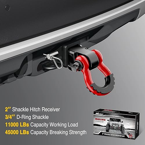 Miniatura 68 de Nilight Receptor de enganche de grillete de 2 pulgadas, 45000 libras, resistencia a la rotura, grillete de anillo en D de 3/4 pulgadas con pasador