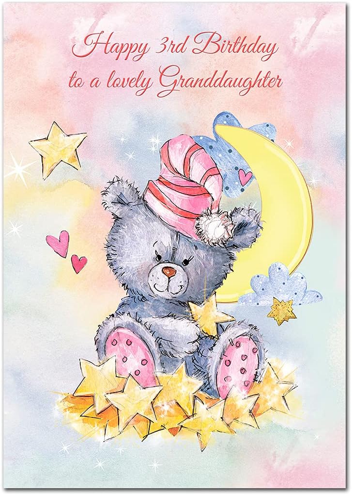 Doodlecards Great Granddaughter 3rd Birthday Card - Medium Size