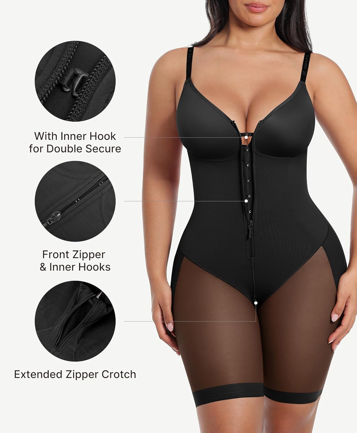 SHAPELLX Fajas Colombianas Moldeadoras Shapewear for Women Butt Lifter Body Shape Full Body Shapewear With Zipper Crotch