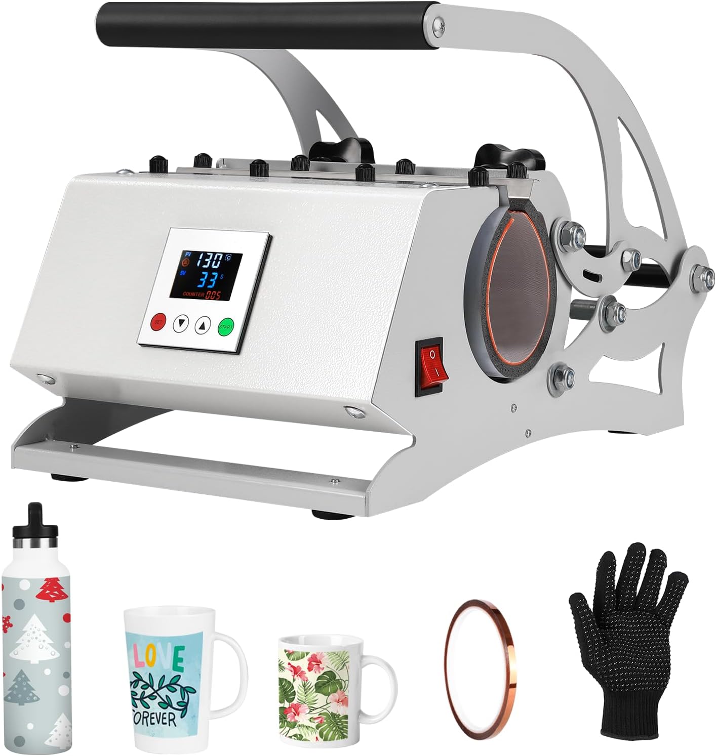 TUSY Tumbler Heat Press Machine, Mug Press Machine for 30 OZ 20 OZ 16 OZ 11OZ, Sublimation Blank Skinny Tumbler Glass Jar Can - Heat Transfer Vinyl Mug Press with Temp&Timer Setting