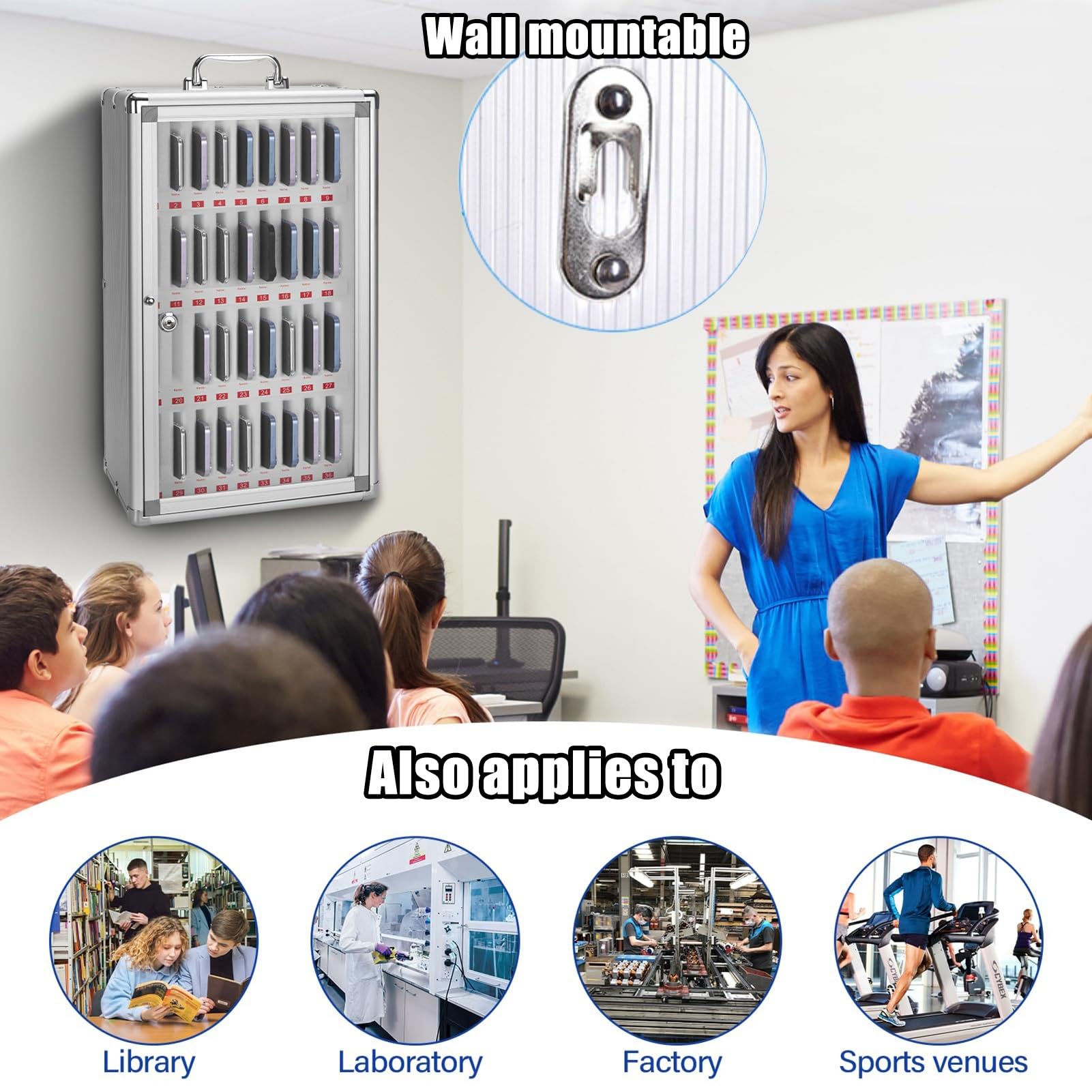 Cassaforte per cellulari in Lega di Alluminio con Chiave - Armadietto di Sicurezza per fabbriche, scuole e aziende (36 Bit) - Organizzatore per cellulari Resistente e Portatile