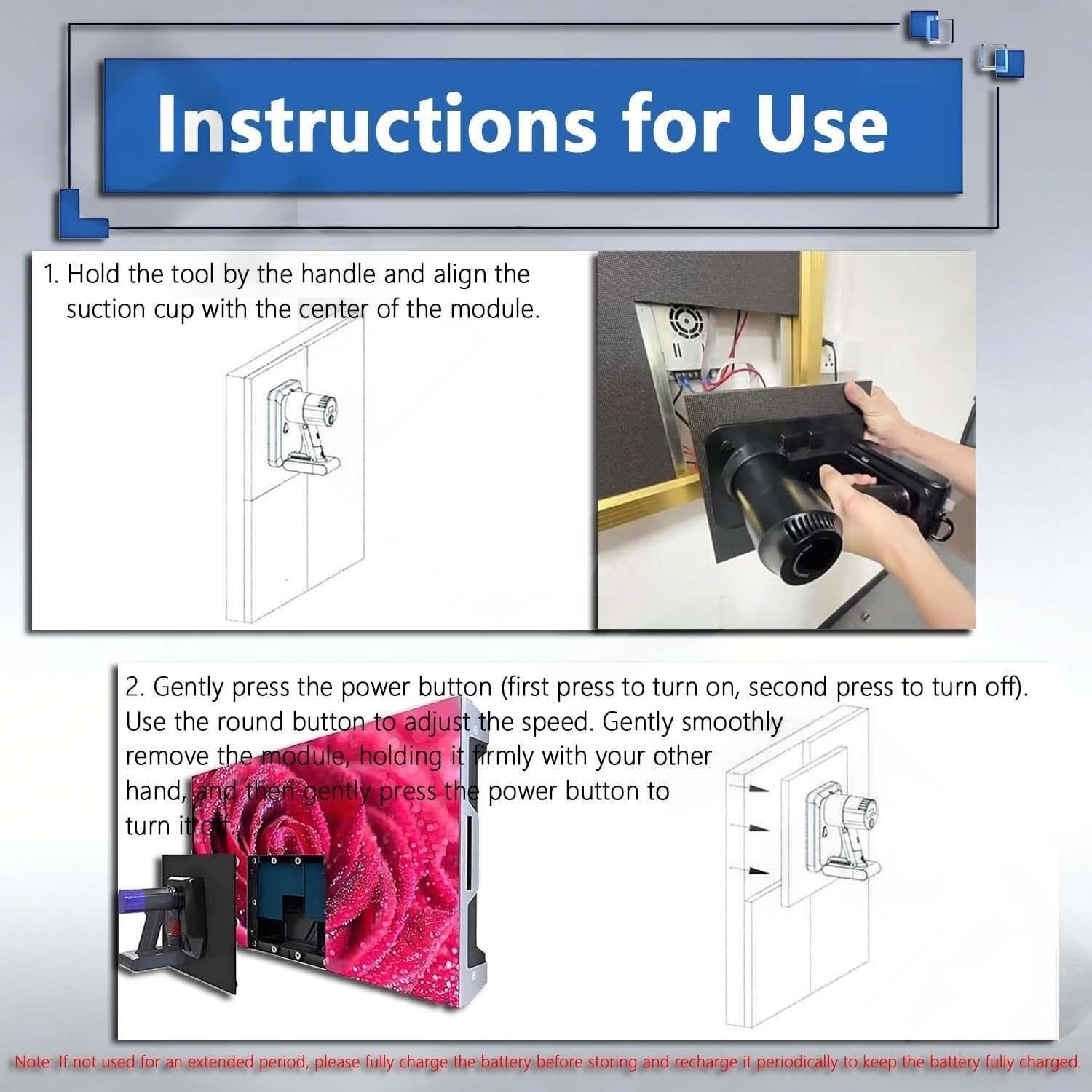 Ventosas elevadoras eléctricas con pantalla LED, herramienta de vacío de mano para una fácil instalación y extracción en pantallas curvas y azulejos, paquete de 2