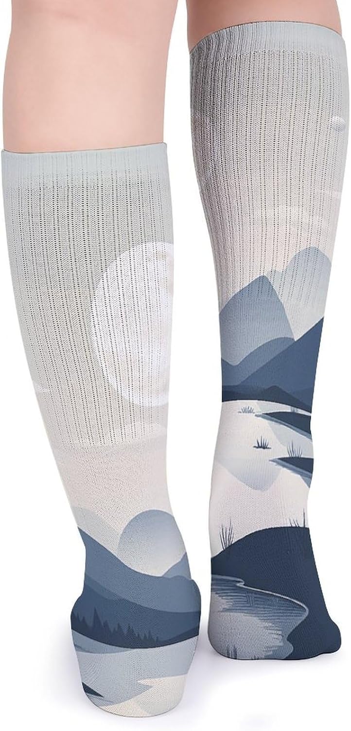5-Pack Knee High Socks, 15.7 Inch Breathable Casual Socks Rivers And Mountains Stockings for Men Women