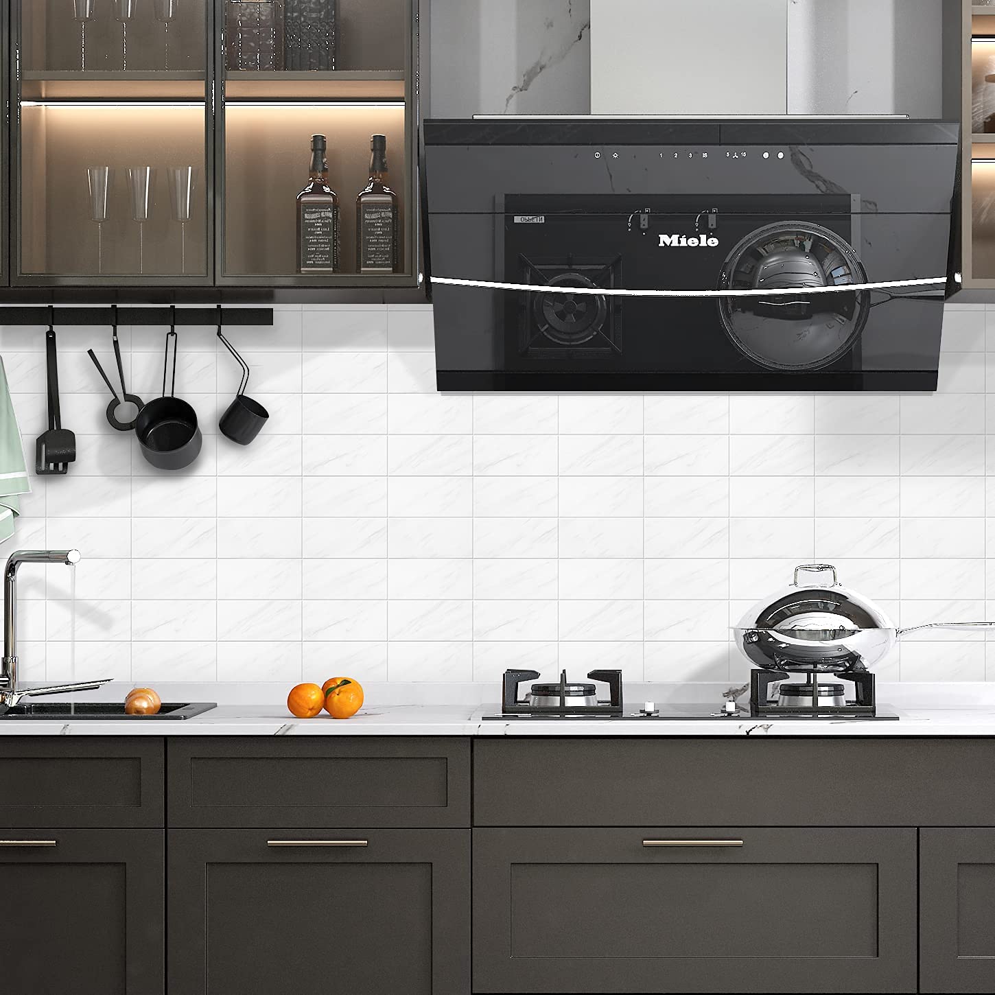 100 Piece Peel and Stick Backsplash PVC Tile, 3" x 6" Polished White