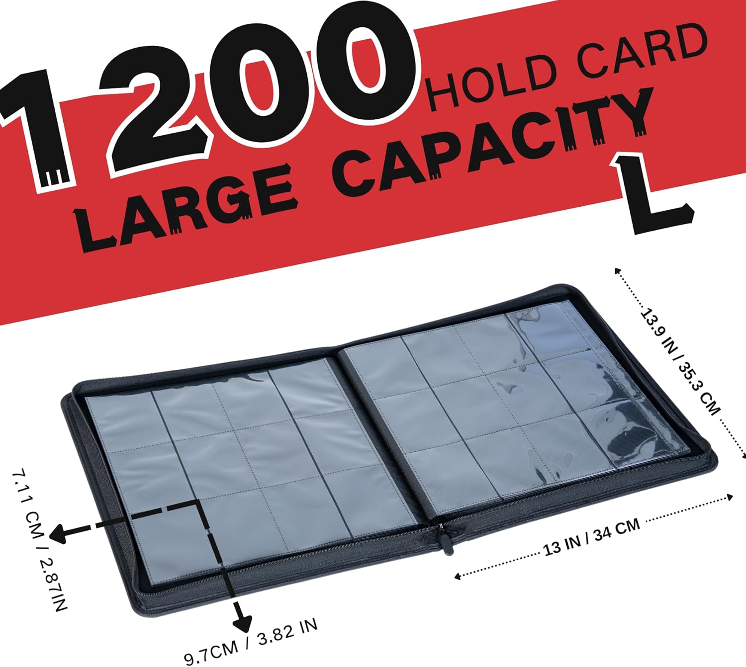 1200+ Pockets Trading Card Binder, 12-Pocket Card Ablum Compatible with lorcana,MTG,Sports Cards & Other Standard Size Trading Card (RED)