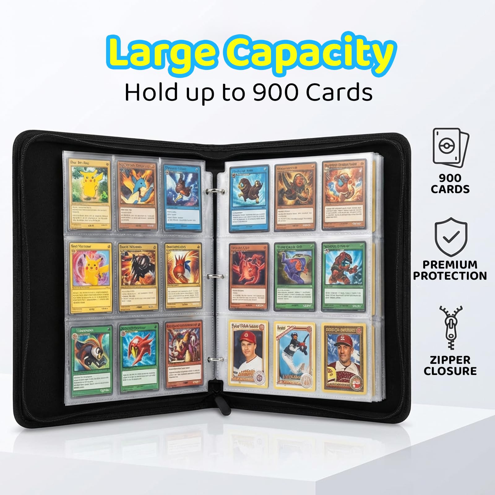 baseball card binder with zipper Link Trading Card 3 Ring Zipper Binder - Includes 50 4 Pocket Sheets (400 Cards)