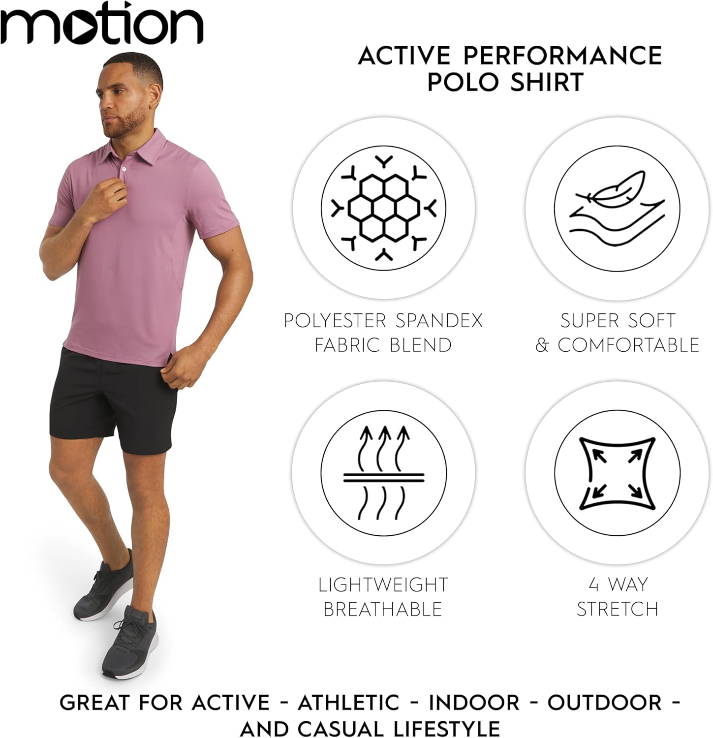 Motion Men's Slim Fit Active Performance and Everyday Super Soft Stretchable Polo Shirt (S-XL) - Image 3