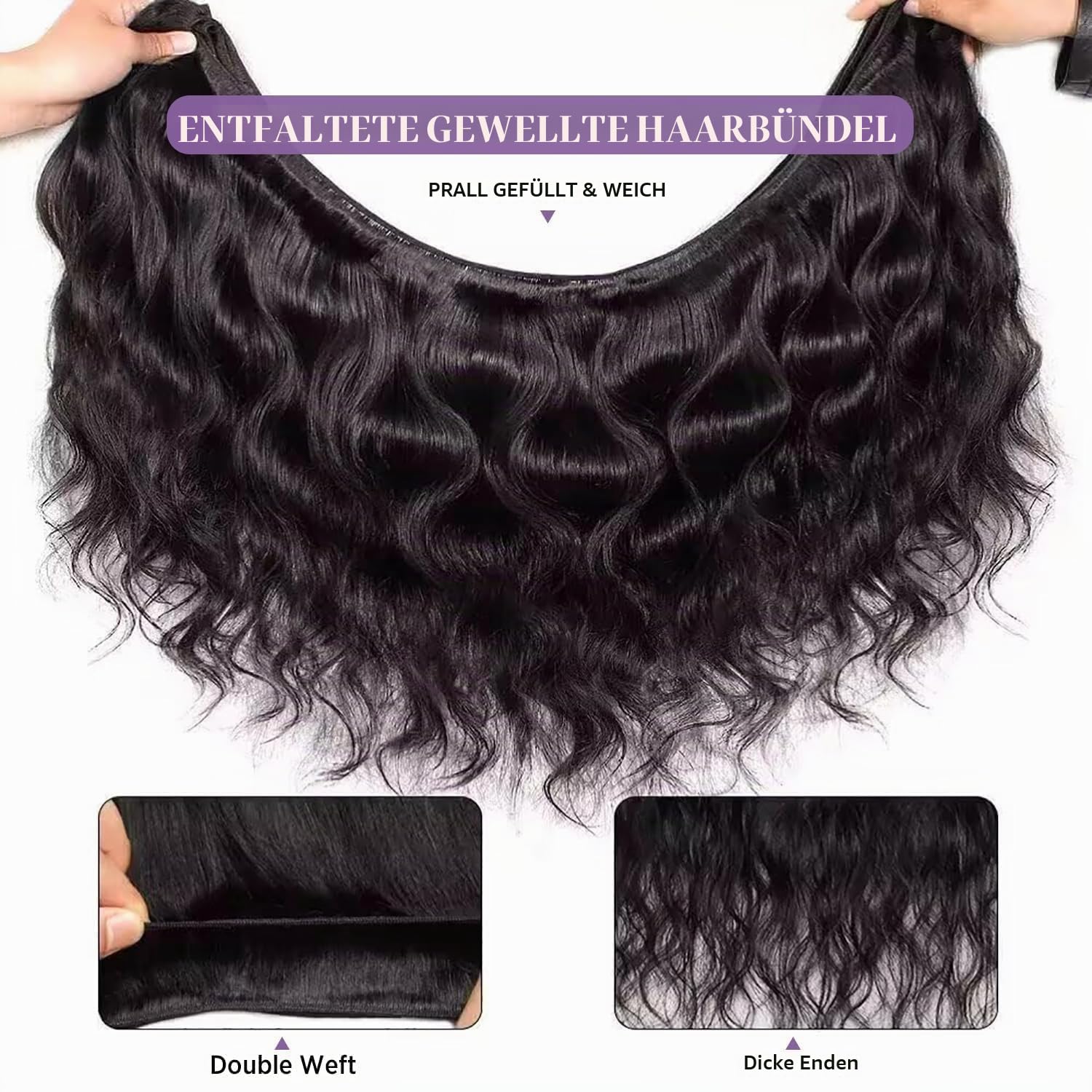 Body Wave Human Hair Bundles 12A Raw Human Hair Extensions Quick Weave Bundles 100% Unprocessed Virgin Real Hair Natural Black (16 18 20 inches)