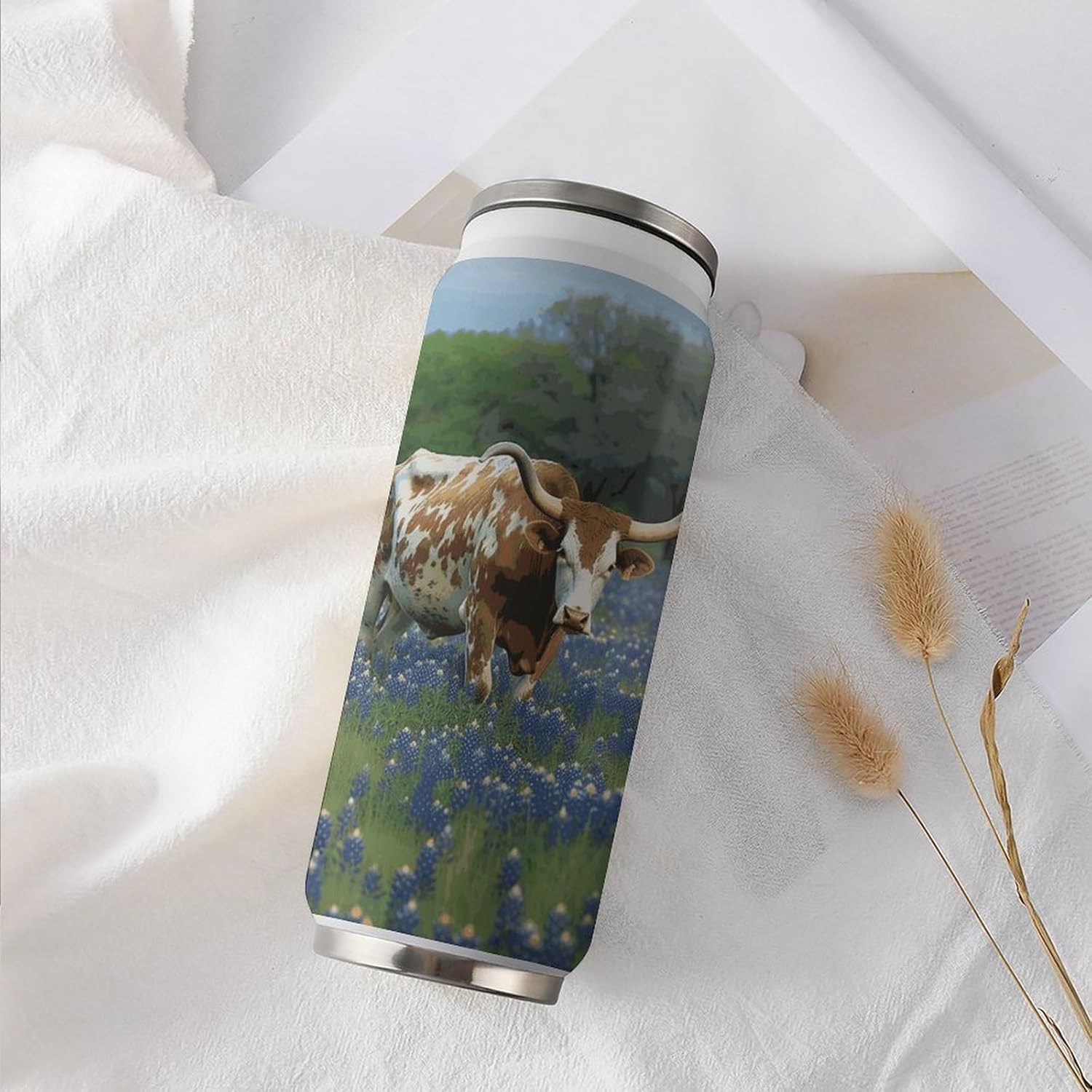 Stainless Steel Cups Bluebonnet Longhorn Printed Coke Cup Stainless Steel Insulated Cups with Lid And Straw