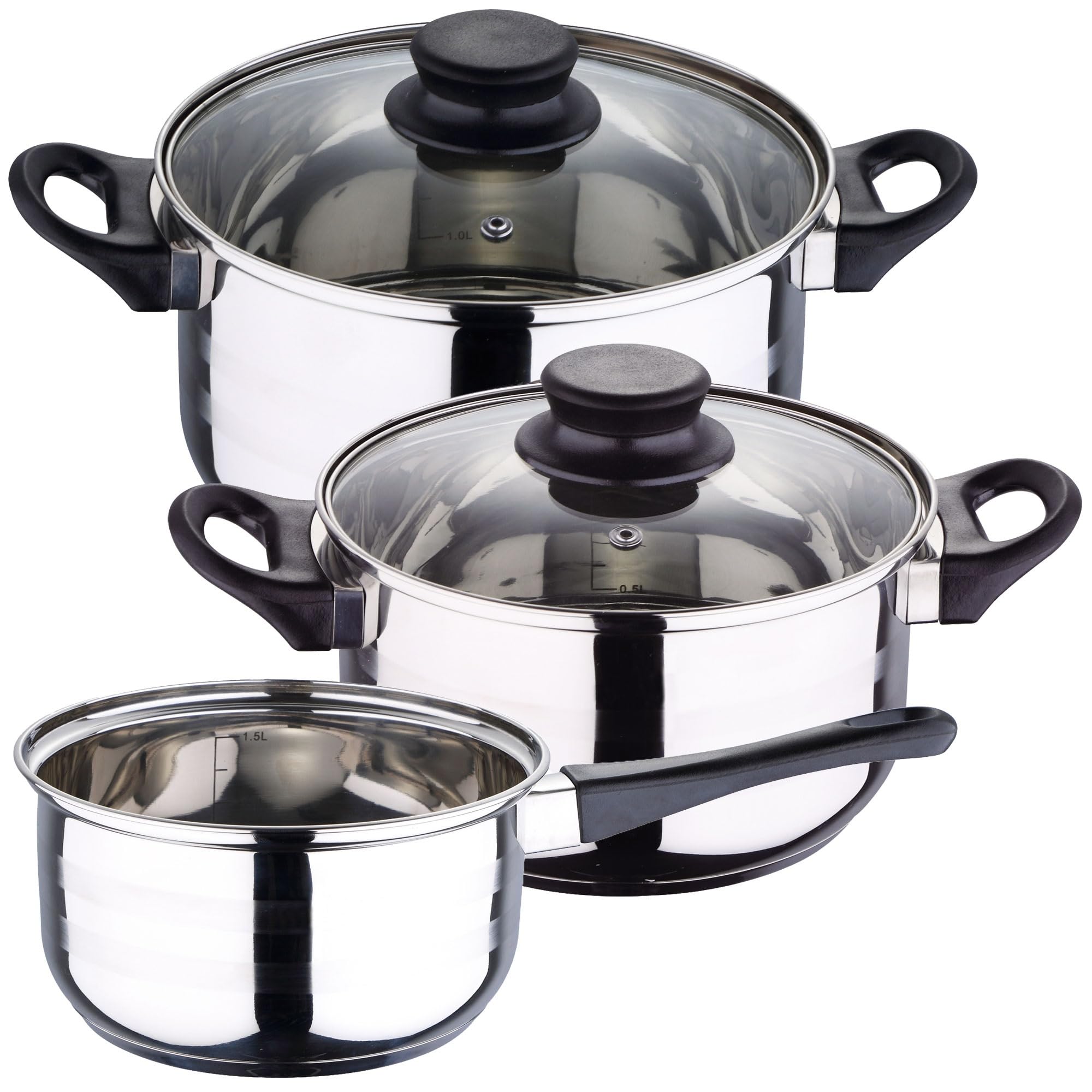 WELL HOME MOBILIARIO & DECORACIÓN Batería de cocina 5pc acero inoxidable + Set 3 sartenes 16/20/24 aluminio prensado, azul metalizado