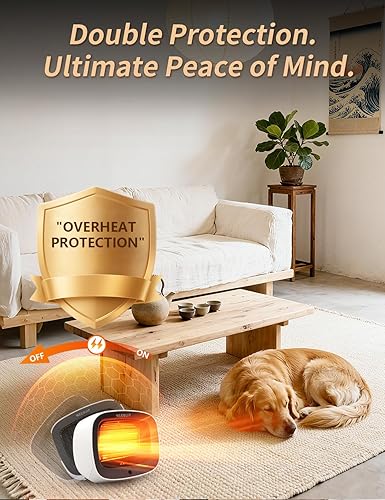 Miniatura 4 de Calentador de espacio con control remoto magnético, 1200 W de cerámica PTC, calentamiento rápido con protección contra sobrecalentamiento y vuelco,