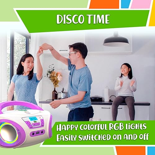 Miniatura 4 de Tunes Kids Boombox - Reproductor de CD para niños + radio FM + incluye baterías + radio morada - Reproductor de CD para niños con altavoces para