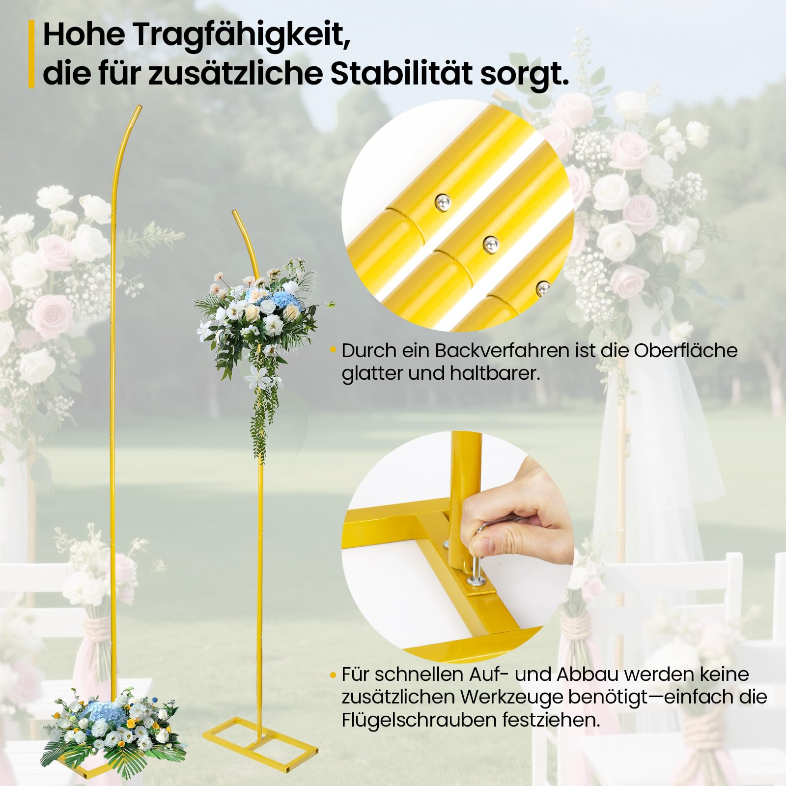 Gold Traubogen, Hochzeitsbogen Gestell, Metall Hochzeitsbogen Hintergrund Ständer, 2.04m & 2.4m Wedding Arch für Hochzeit Zeremonie, Geburtstag, Babyparty Dekoration