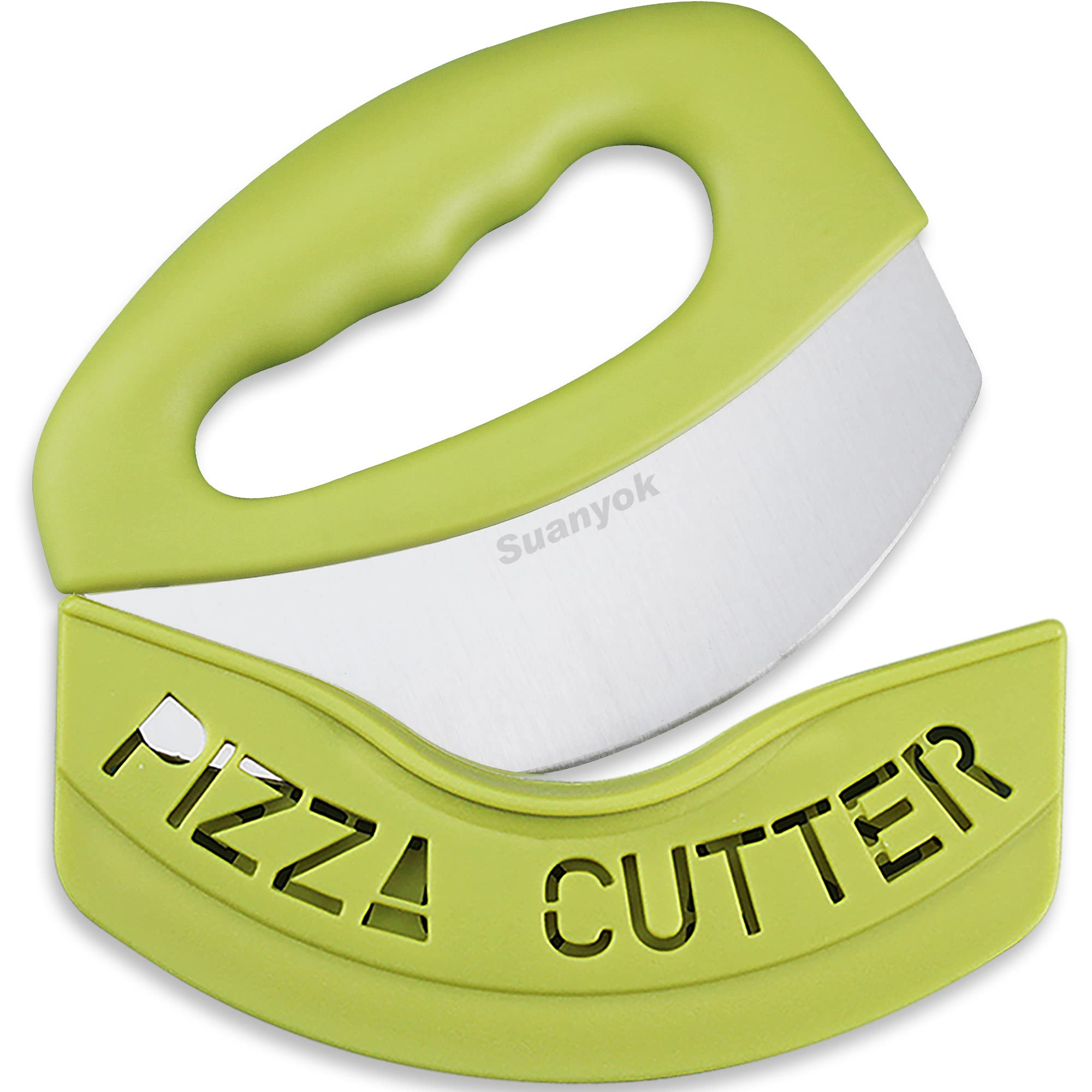Premium Pizza Cutter Food Chopper-Super Sharp Stainless Steel Pizza Cutters Rocker/Slicer/Blade/Knife with Cover Multi Function Kitchen Tools,Dishwasher Safe(Green)
