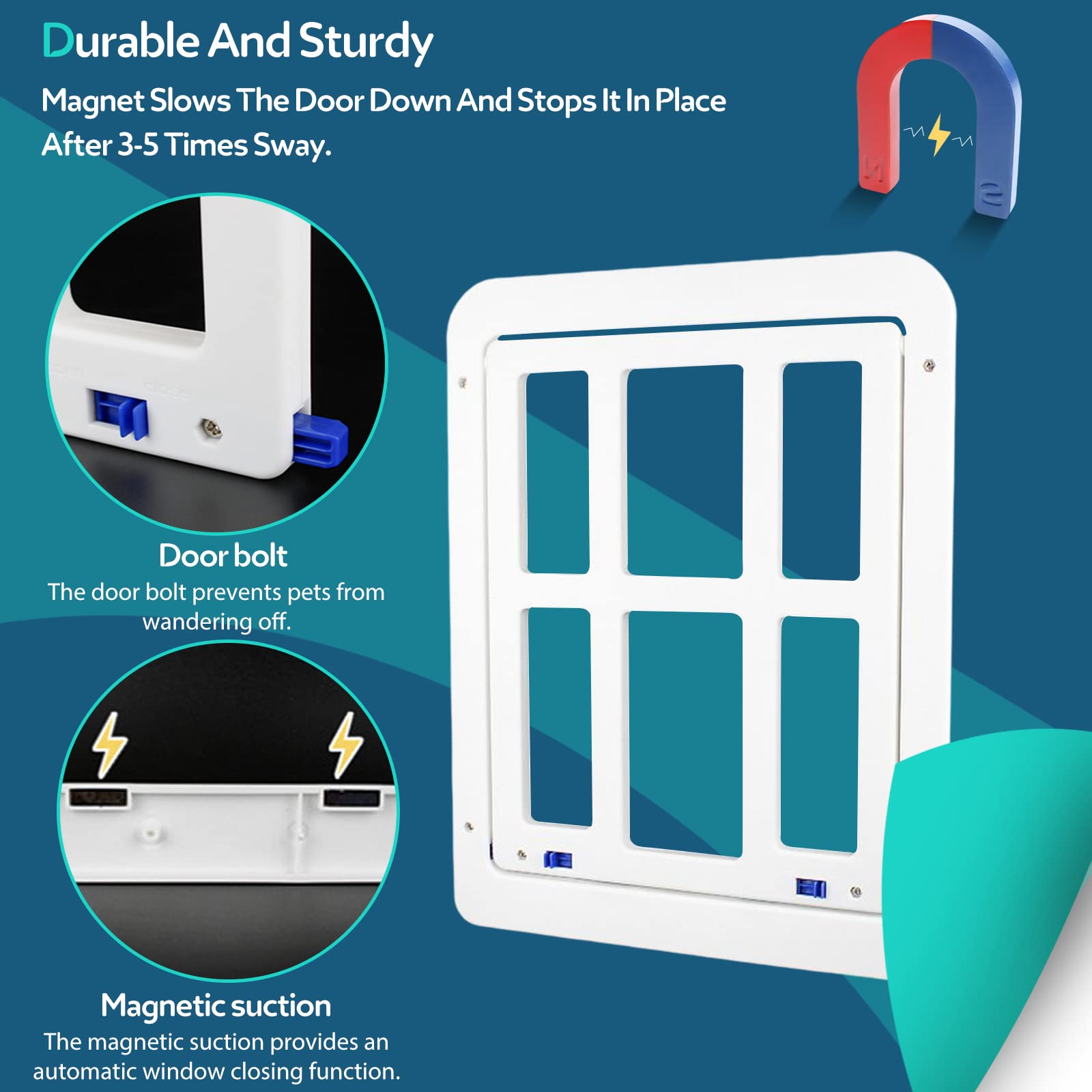 PETCUTE Hundeklappen Katzenklappe Automatisch,Hundeklappe mit Magneten,Haustierklappe für Fliegengitter,Langlebig,Haustiertüre mit Sicherheitsstopfen,Einfache Installation für Katzen/Hunde