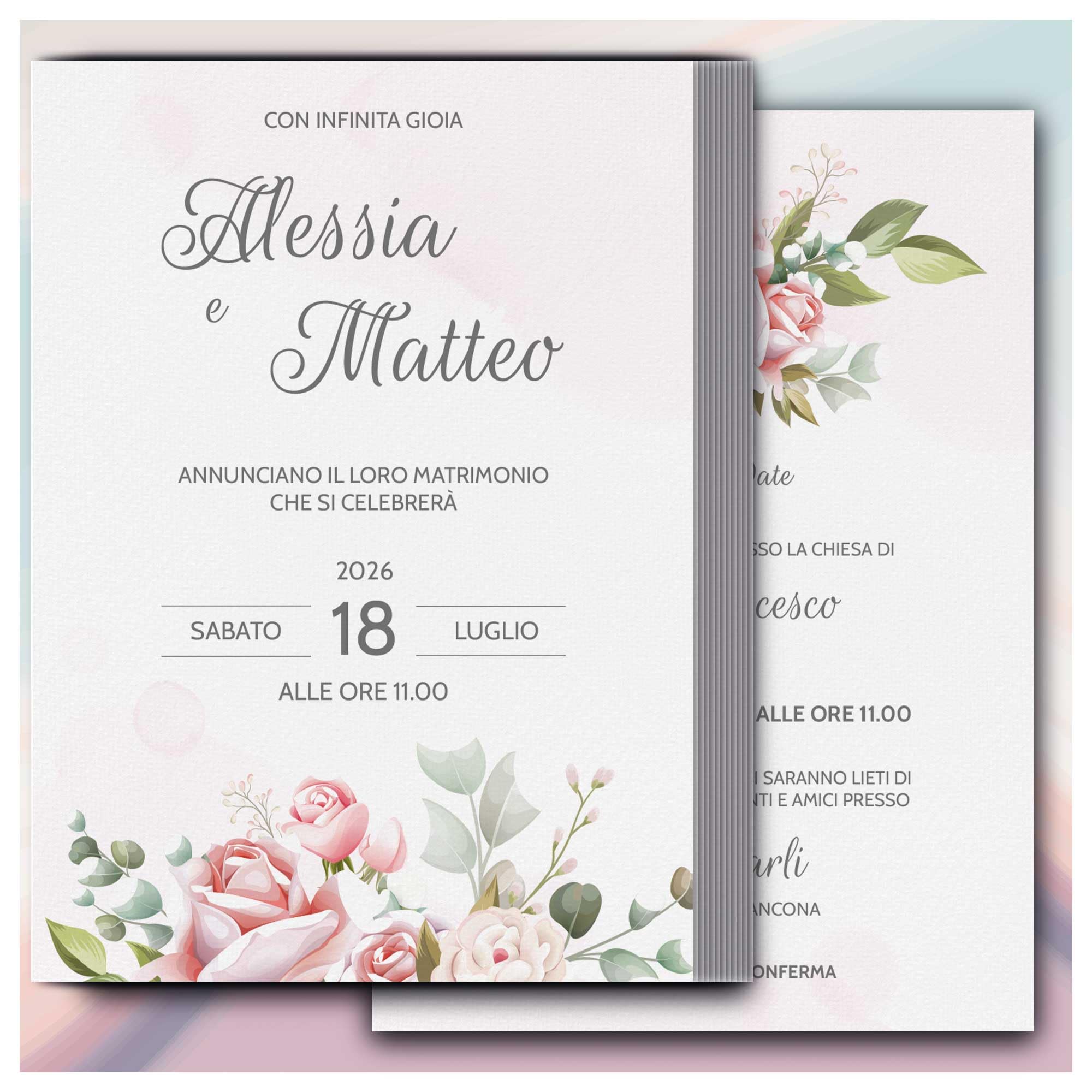 Partecipazioni Matrimonio Personalizzate 40pz Stampa inclusa - Inviti Matrimonio Personalizzabili in Carta Martellata Alta Qualità 200gr - 16x11,5cm - Essential WI-7 EchoPrint