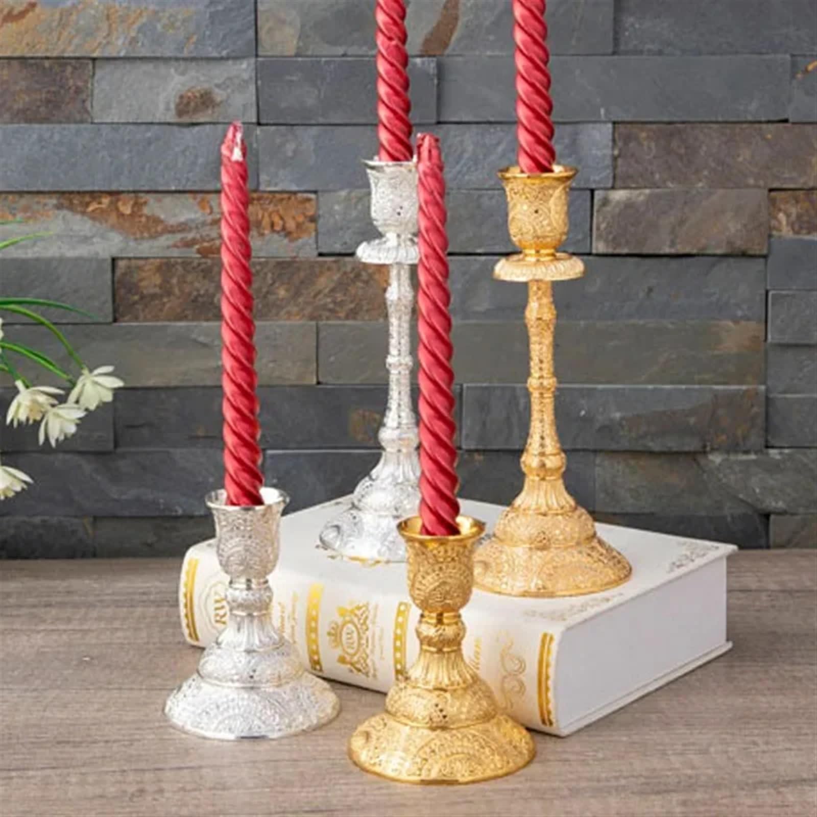 portavelas Navidad Candelabros de Metal 2 Piezas, candelabros Dorados y Plateados, Decoraciones for Bodas, hogar(Style 4)