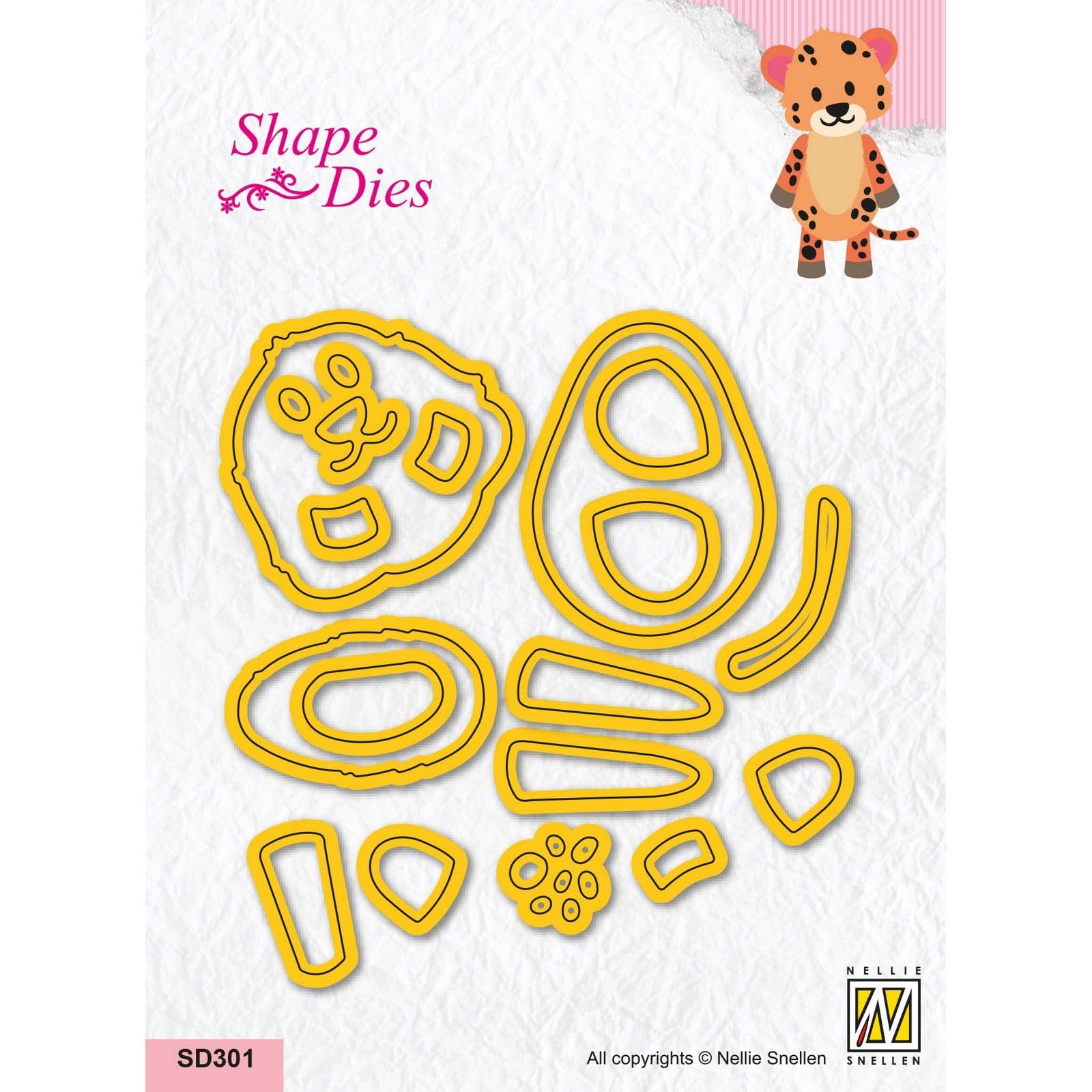 Nellie's Choice Cutting, Cheetah Shape Die, 25 Piece, 10.4 x 6.9 cm, Card Making Supplies, Metal Dies for Scrapbooking, DIY and Paper Crafts, Yellow, 104 x 69mm