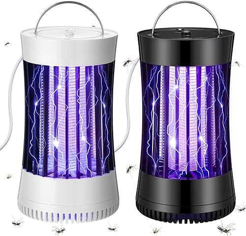 Paquete de 2 exterminadores de insectos con ventilador para interiores, enchufe 2 en 1 de 1500 V, trampa para lámpara de mosquitos iluminada con
