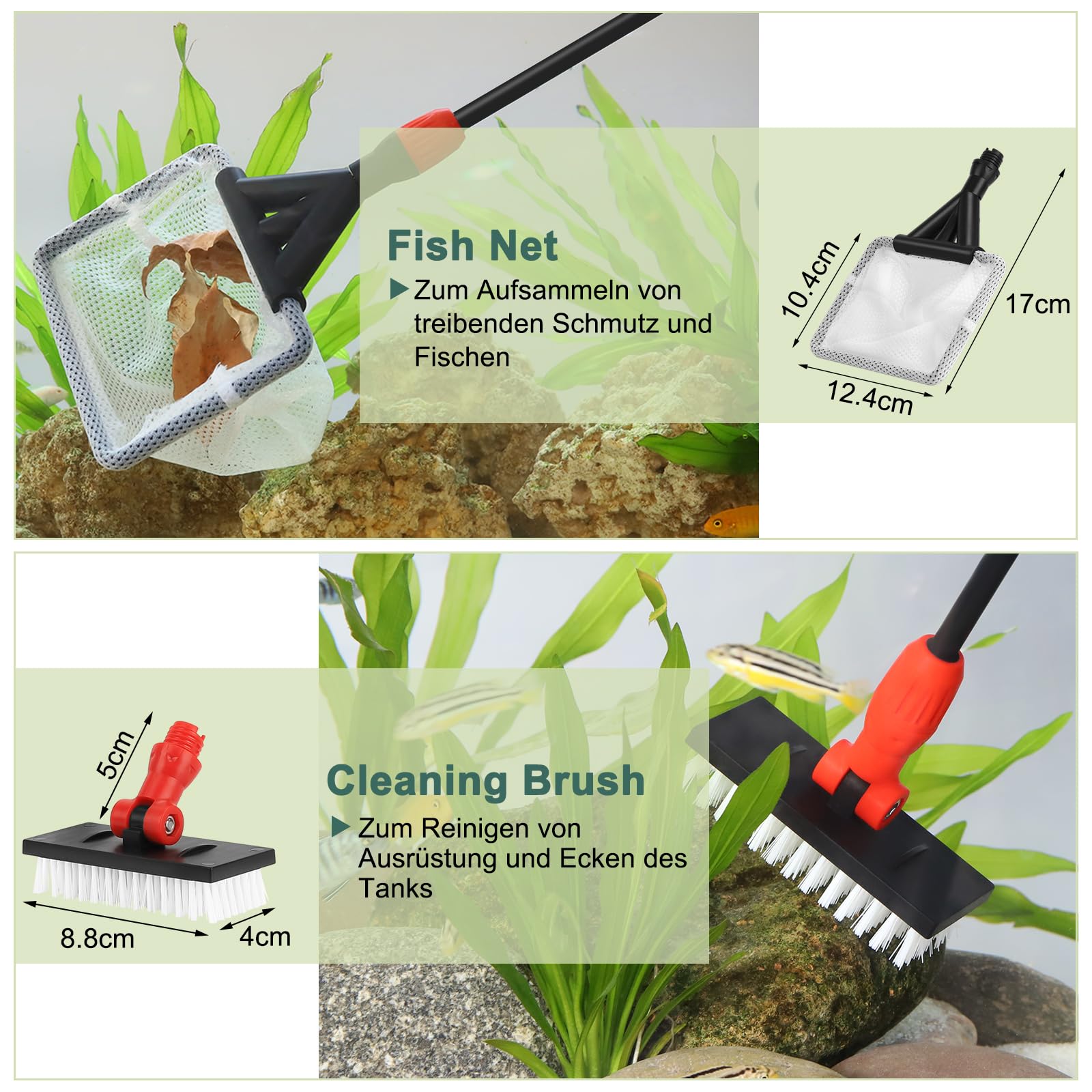 hygger Kit de Nettoyage pour Aquarium 6 en 1, Outil de Nettoyage d'Aquarium Polyvalent (M)