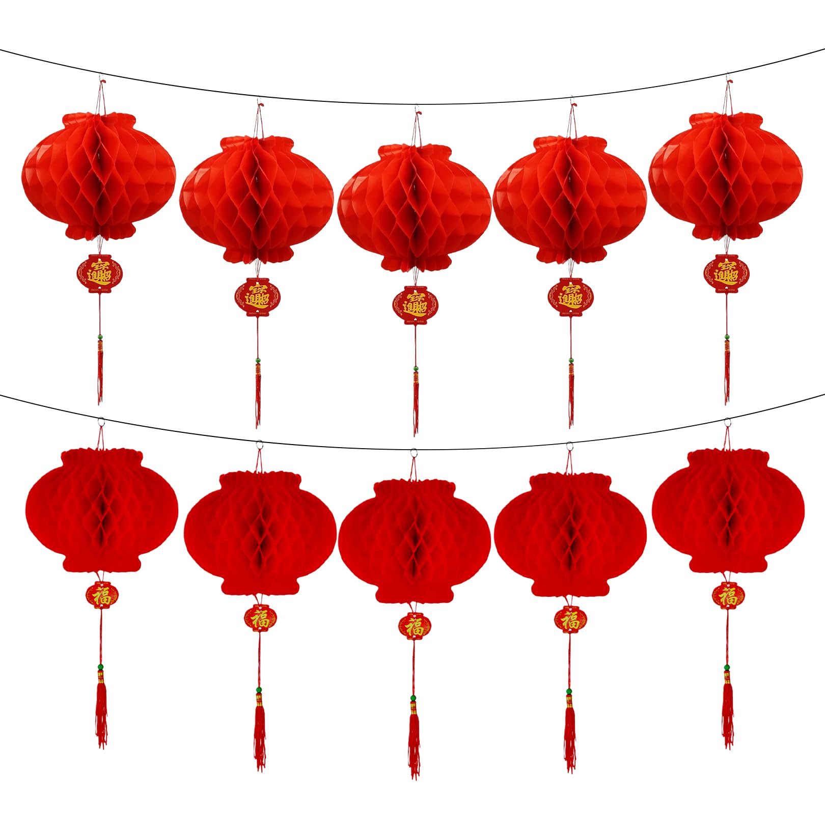 10 PCS Chinese New Year Decoration 2026,10 Inch Chinese Lanterns, Traditional Hanging Decorations with Tassels, Foldable Red Paper Lanterns,Lucky Hanging Decorations,for Lunar New Year Spring Festival