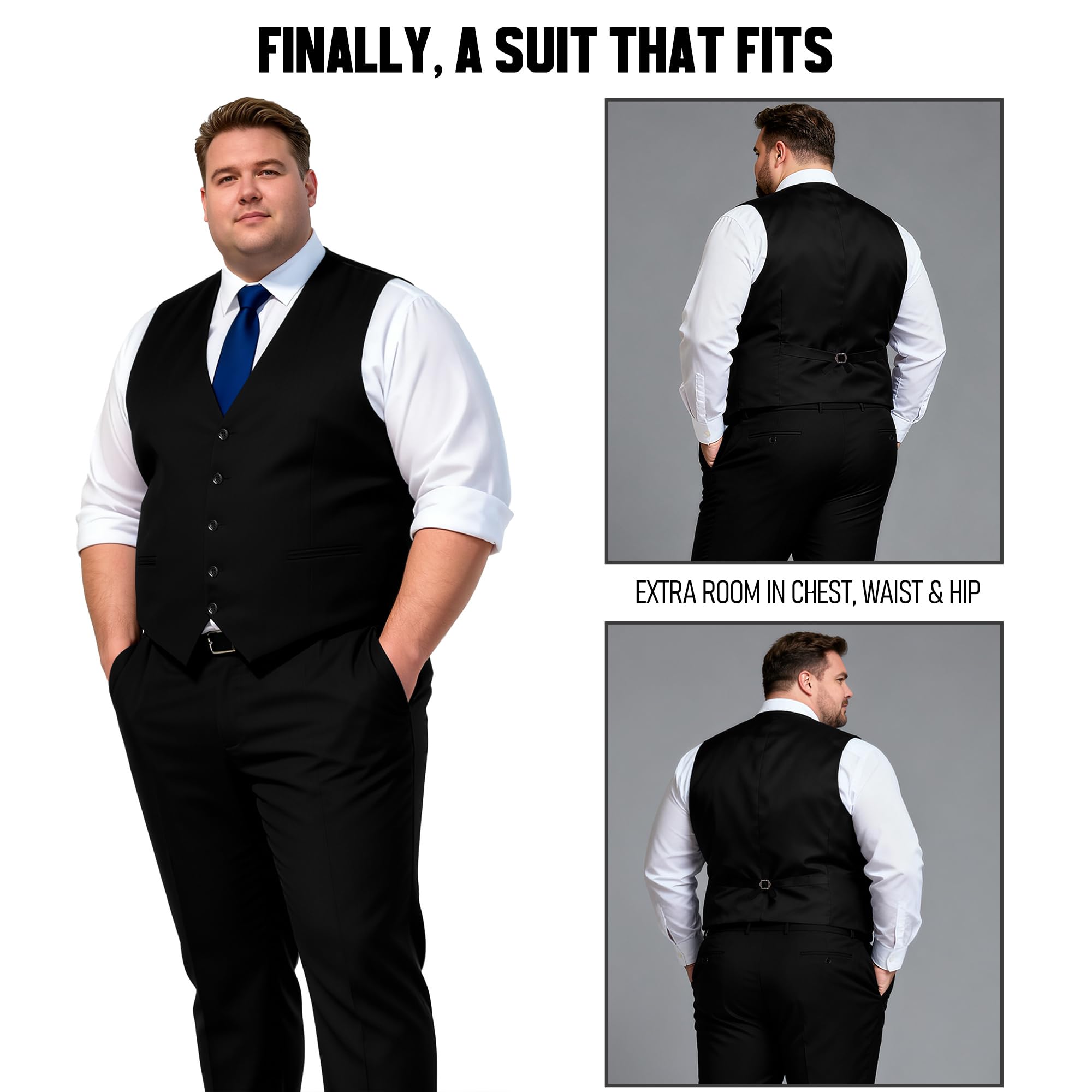 GATMSTZ Herrenanzug 3 teilig Große Größen für Starke Männer Regular Fit Sakko Weste Hose Komplett Set für Hochzeit Abschlussball Formelle Anlässe