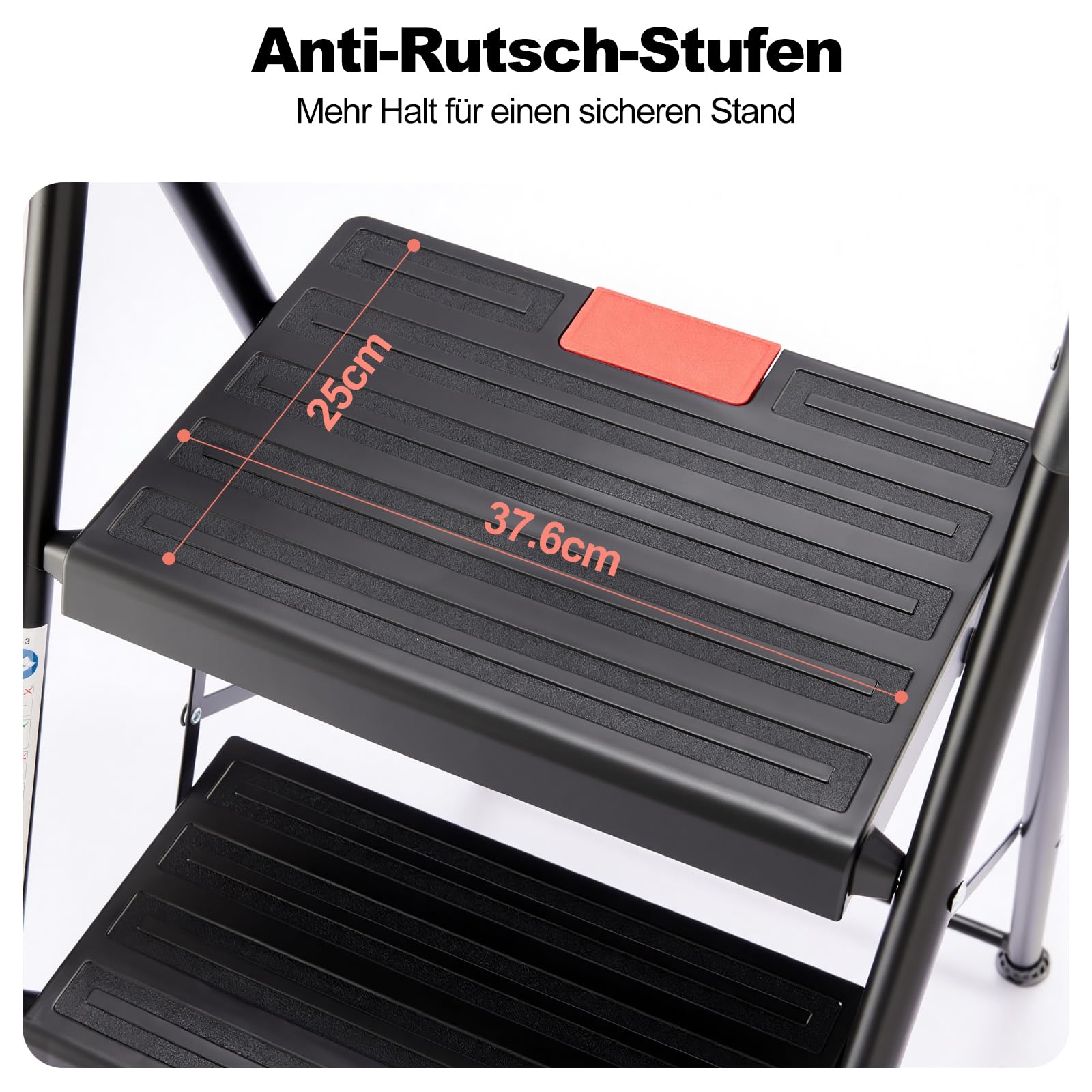 Sweetcrispy Trittleiter 3 Stufen klappbar, Klapptritt für Zuhause, stabile Anti-Rutsch-Leiter mit Handlauf, kompakte & leichte Klappleiter, bis 150 kg belastbar, ideal für Haushalt & Büro, Schwarz