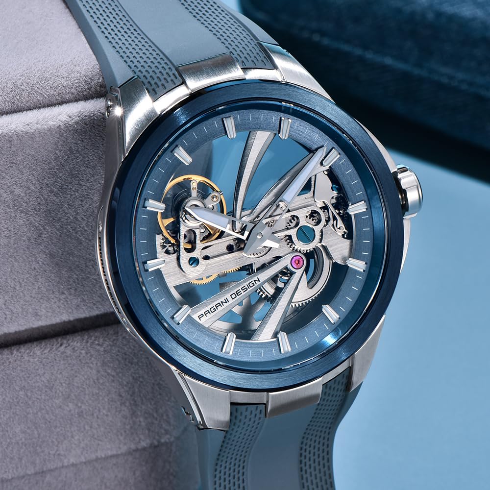 Pagani Design YS030 - Reloj mecánico automático para hombre, esfera de esqueleto, acero inoxidable, impermeable, deportivo, 10 bar, reloj casual de lujo para hombre