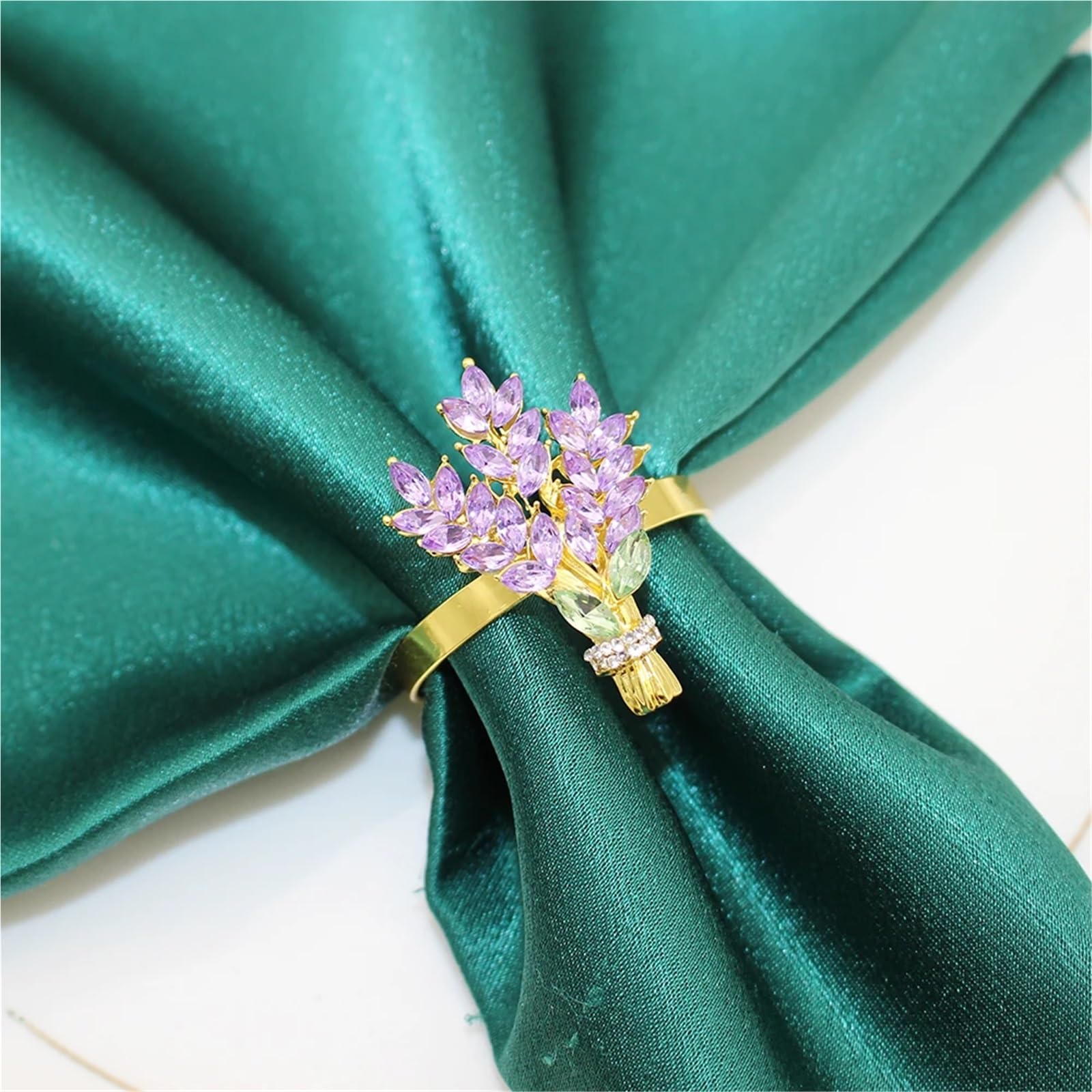 Lot de 12 ronds de serviette lavande avec strass et boucle de ferme pour mariage, Thanksgiving, décoration de table de printemps